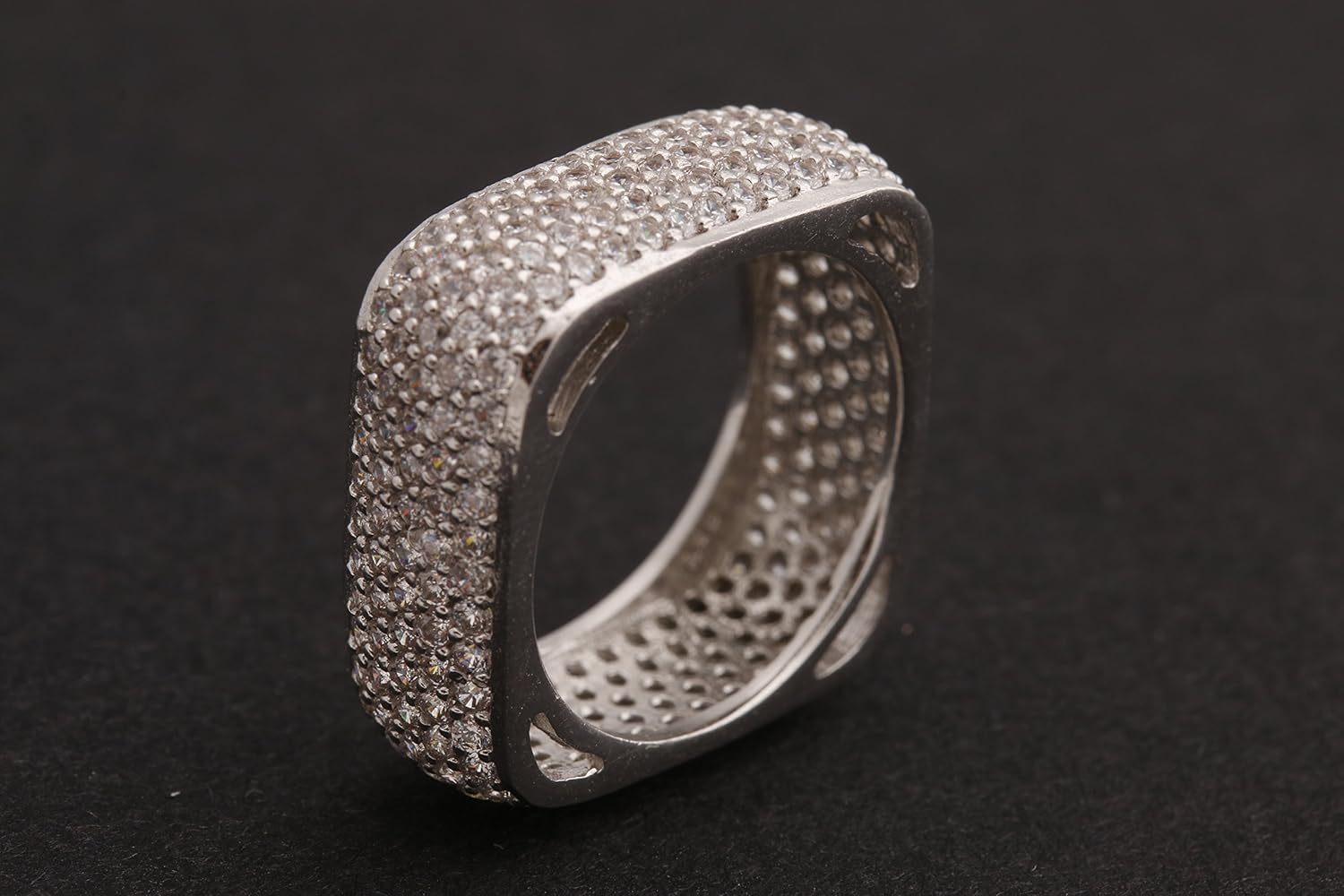 Square Style Band Ring Special Round Topaz 5 Lines Jewelry 925 Sterling Silver Rhodium Band Ring Size Option