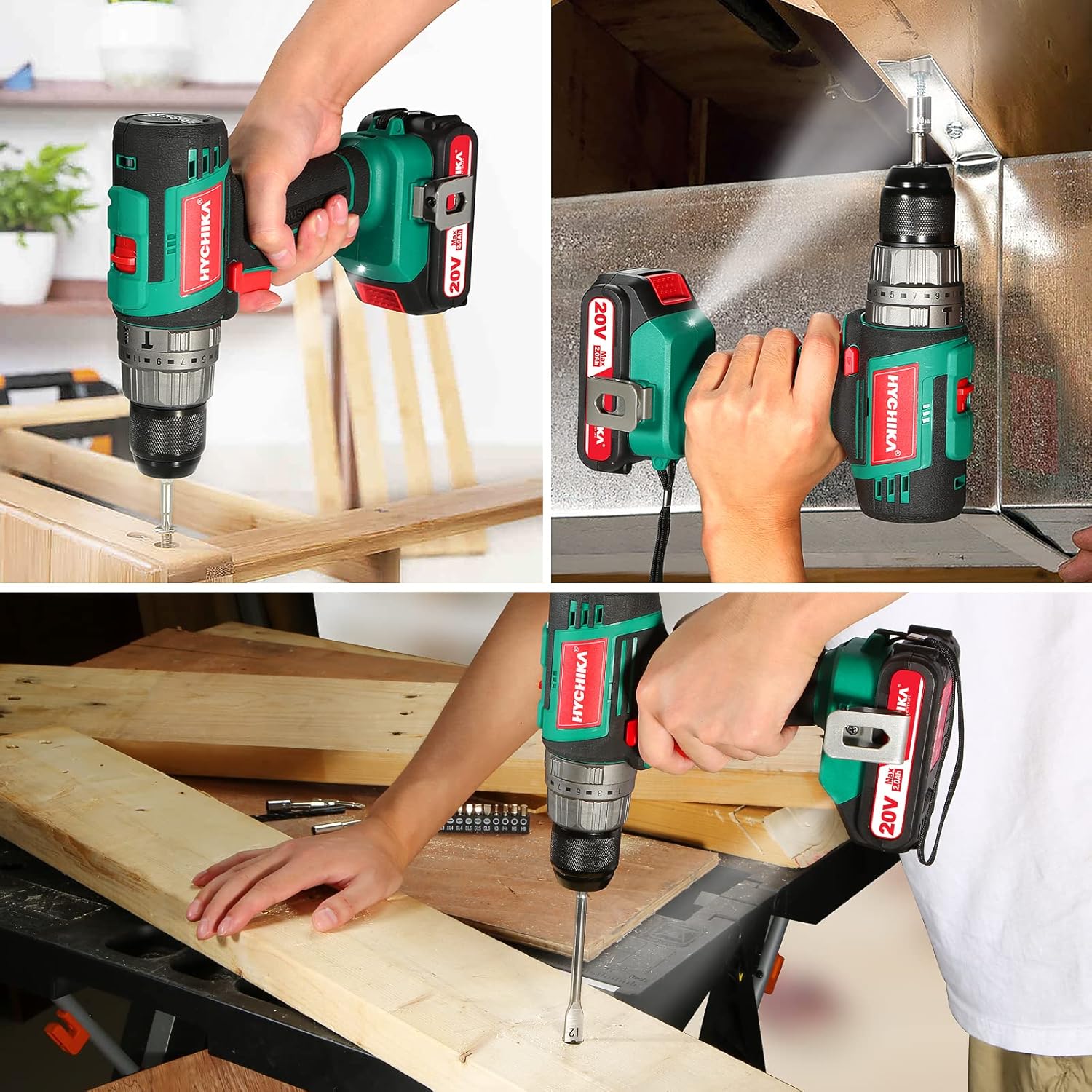 🛒 Flаѕh Sаlе Cordless Drill 20V Max, HYCHIKA Brushless Drill Max Torque 530 In-lbs, 2.0 AH Battery 1H Fast Charger, 21+3 Torque Setting 1/2 Automatic Chuck, 20pcs Drill Bit Set for Home Improvement & DIY Project