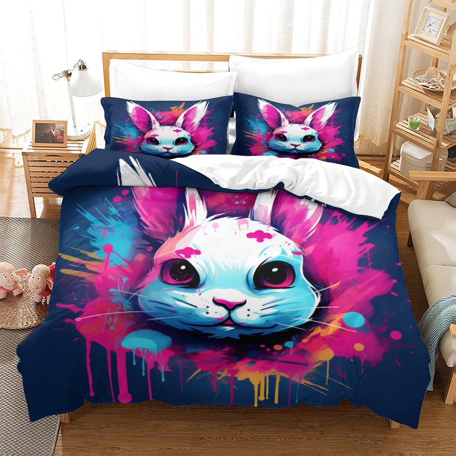 Housses De Couettes Lapin 3D Anti-Plis | Literie Microfibre Respirante 260x220