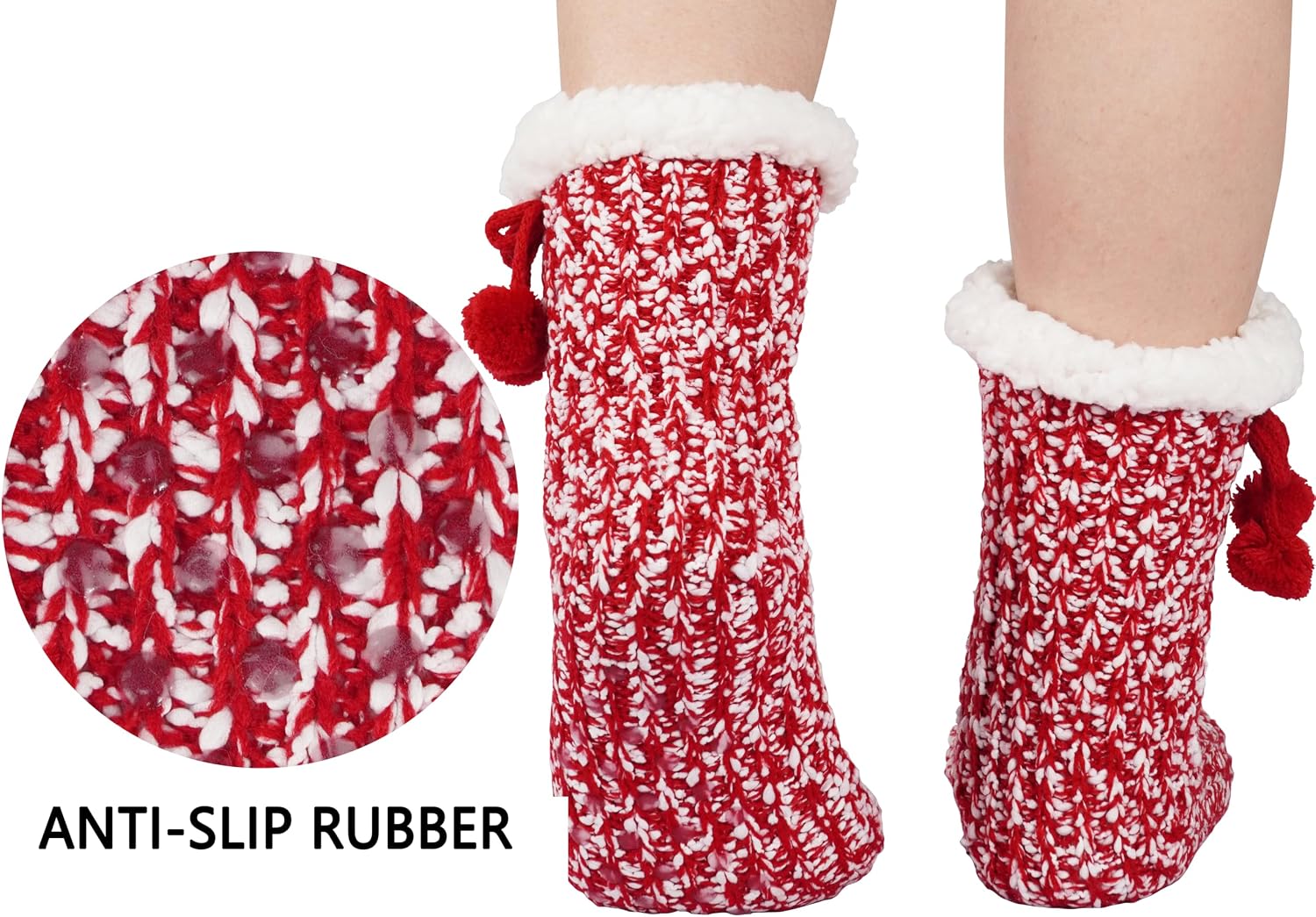 BenSorts Women Warm Slipper Socks with Grips 1 Pair Pink with 1 Pair Women Red Slipper Socks