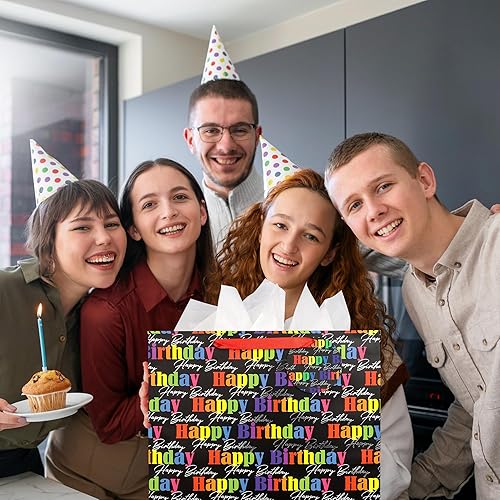 Miniatura 7 de POPGIFTU Bolsa de regalo negra extragrande de 16.5 pulgadas con papel de seda, tarjeta de felicitación y etiqueta, bolsas de regalo de cumpleaños
