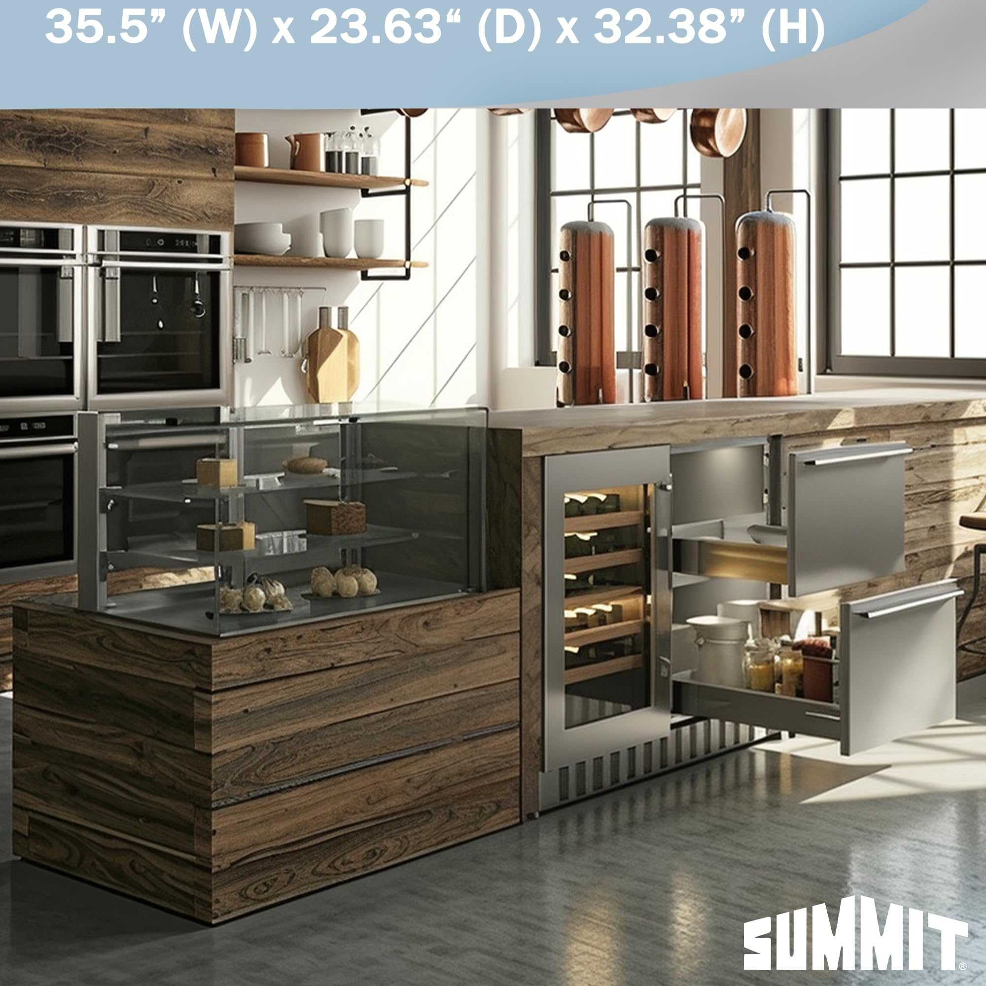 Summit 36” Wine Cellar And Two Drawer Refrigerator Combination, 34 Bottle Capacity, ADA Compliant, Commercial, Built-In, Undercounter, Stainless Steel - Adrwc36 (Stainless Steel) on Fridge.com - View 6