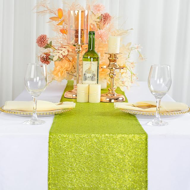 ShinyBeauty Sequin Table Runner 12x72-Inch Lime Green Glitter Table Runners Wedding Table Decor Christmas Table Runners Dining Table Runner Outdoor Halloween Decor(12x72, Lime Green)