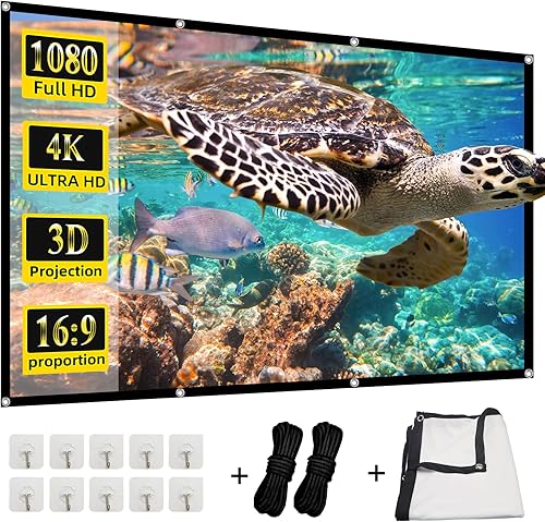 Miniatura 10 de Pantalla de proyector de 100 pulgadas, pantalla de proyector de montaje en pared 4K 169 HD, pantalla de proyección plegable, pantalla de proyector