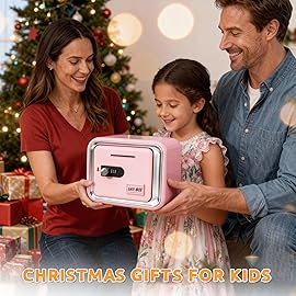 Lefree Piggy Banks for Kids, Money Safe Box Toys for Girls, Mini Safe Box Toys, Kids Coin Bank for Children, with Secure Password, Best Birthday Christmas Cash Coin Can for Kid 8-12 Year Old - Pink