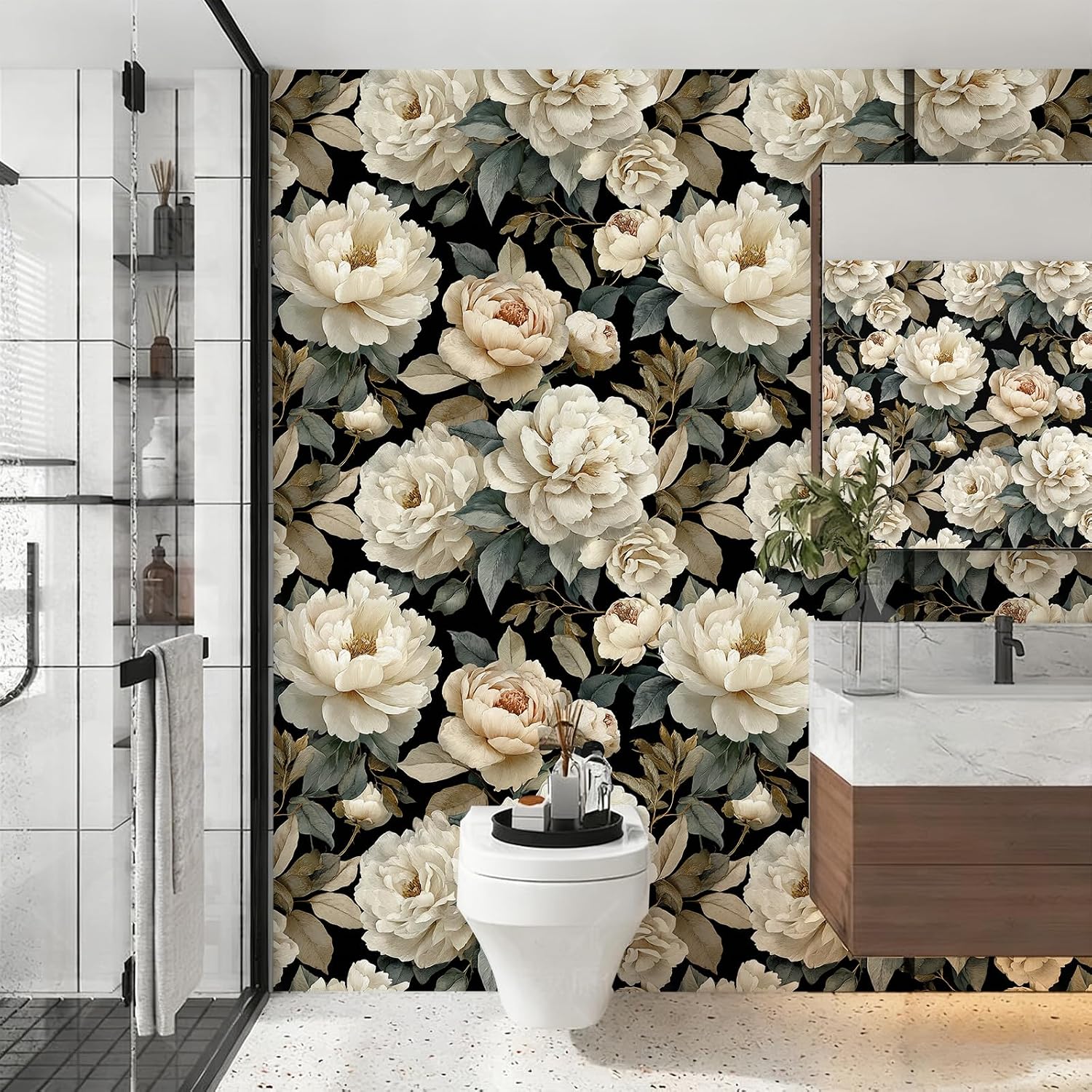 Stickorama Vintage Elegant Floral Peel and Stick Wallpaper Self Adhesive Removable Waterproof 17.72" x 236.2'' Rose Green Foliage Mural Renter Friendly for Bedroom Living Room Study