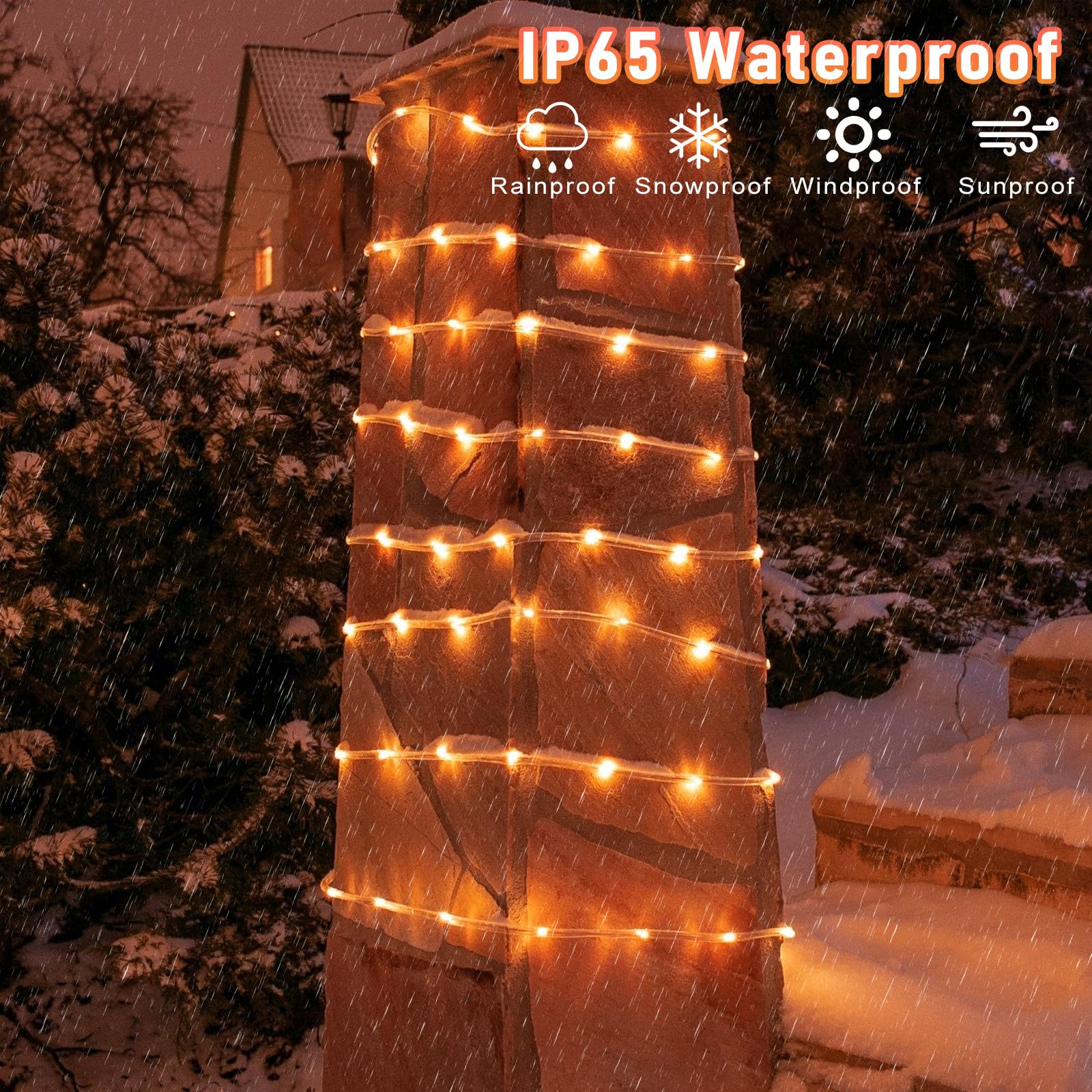 Luci a corda per esterni, 300 m, 300 LED arancioni, luci di Halloween con 8 modalità impermeabili, collegabili, luci a tubo trasparente per esterni, giardino, cortile, patio, terrazza
