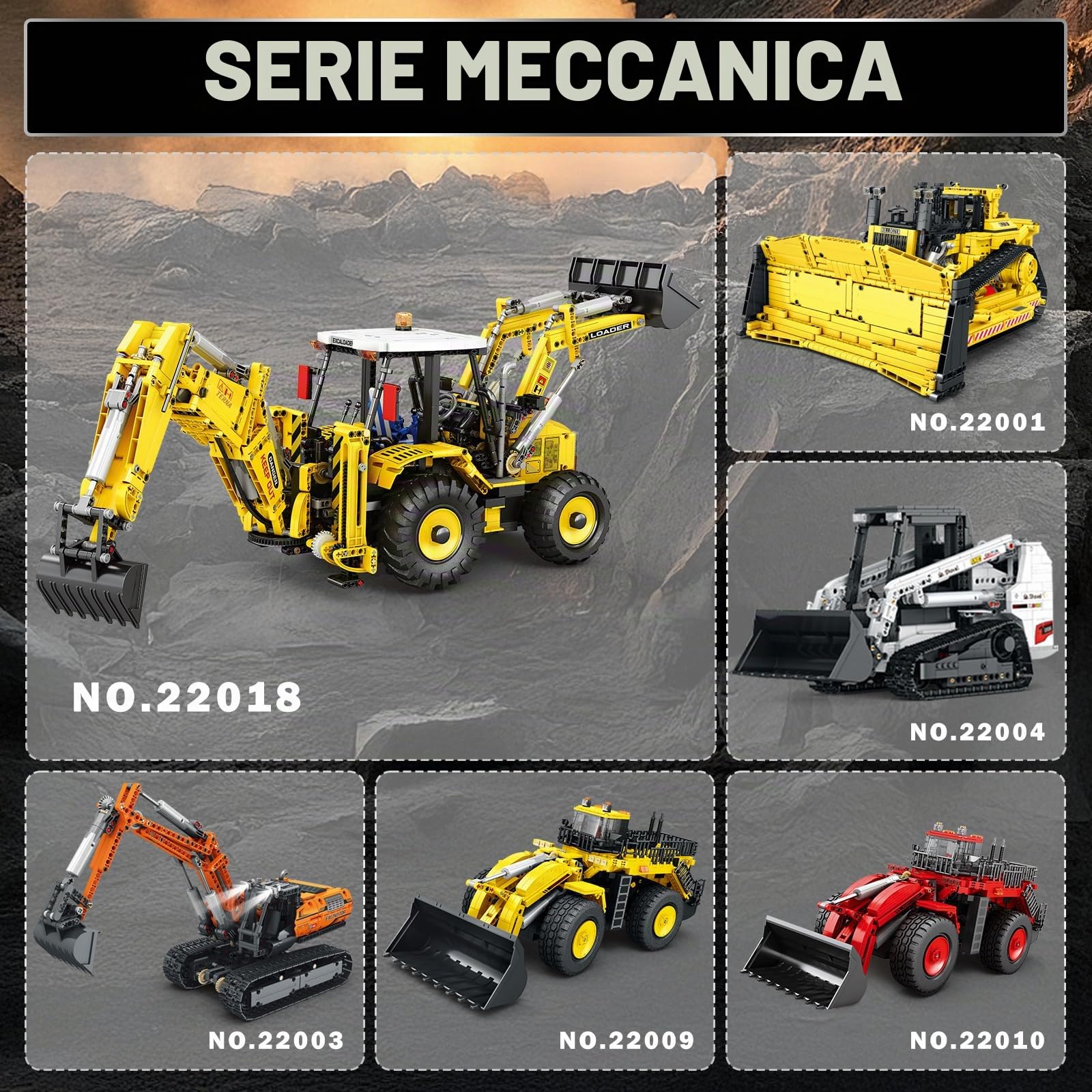 Reobrix Technik Set di costruzioni escavatore telecomandato per adulti, 22018 giocattoli da cantiere con bulldozer radiocomandato dotato di motore, set di mattoncini 2 in 1 con escavatore e bulldozer