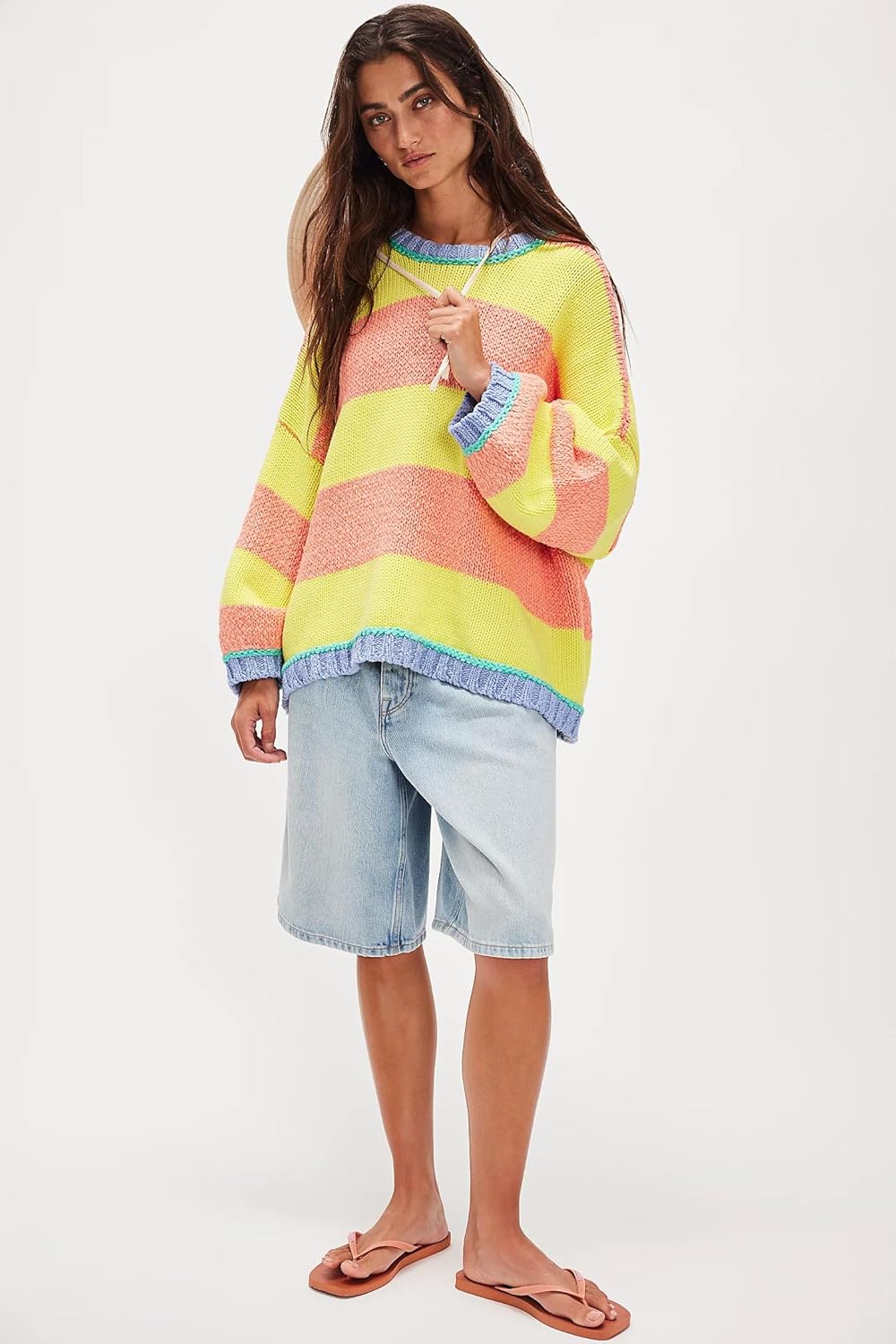 Womens Cute Colorful Sweater Knit Striped Crewneck Long Sleeve Loose Pullover Swaters Tops - Image 6