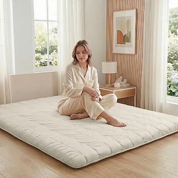 ZonLi Japanese Floor Mattress Futon Mattress Queen Size, Thicken Roll Up Tatami Mat 100% Cotton Washable Cover, Portable & Foldable Floor Bed Mattress for Sleeping, Dormitory, Adult, Khaki