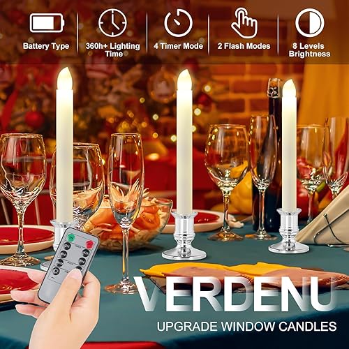 Miniatura 3 de Verdenu Paquete de 14 velas de Navidad para ventana con control remoto temporizador, velas de ventana a pilas con sensor de atardecer a amanecer,