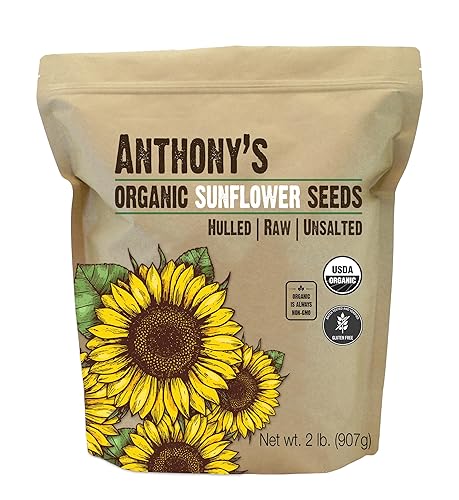Anthonys - Semillas de girasol orgánicas 2 libras crudas sin sal probadas por lotes y sin gluten aptas para dieta cetogénica disponible en Yaxa Colombia