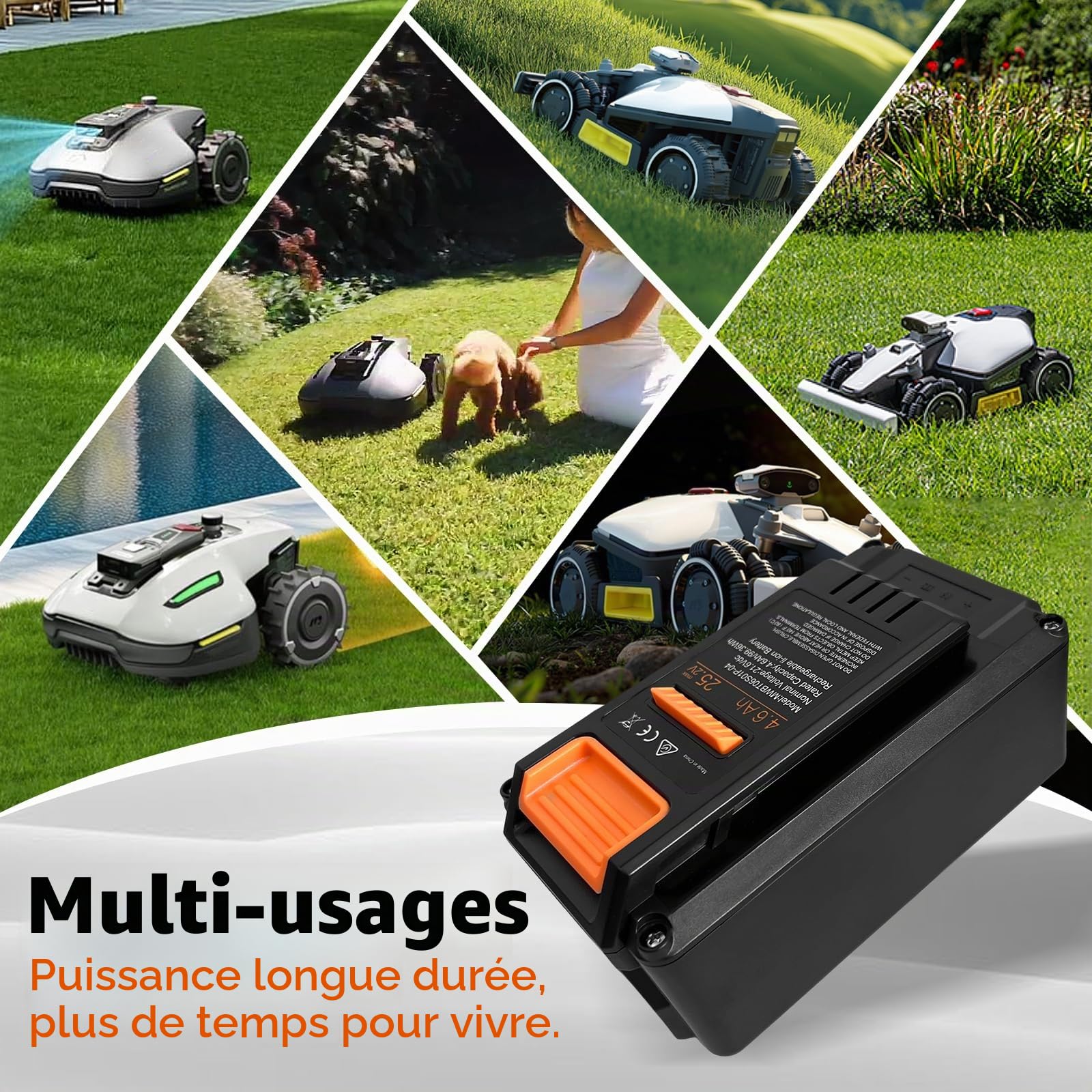 4,6Ah Batterie pour Tondeuse à Gazon robotisée Mammotion YUKA Mini 500/600/700/700H/800 (Seulement pour la série YUKA Mini)– Remplacement pour MWBT06S01P-03, MWBT06S02P-03, MWBT06S02P-01 et Autres