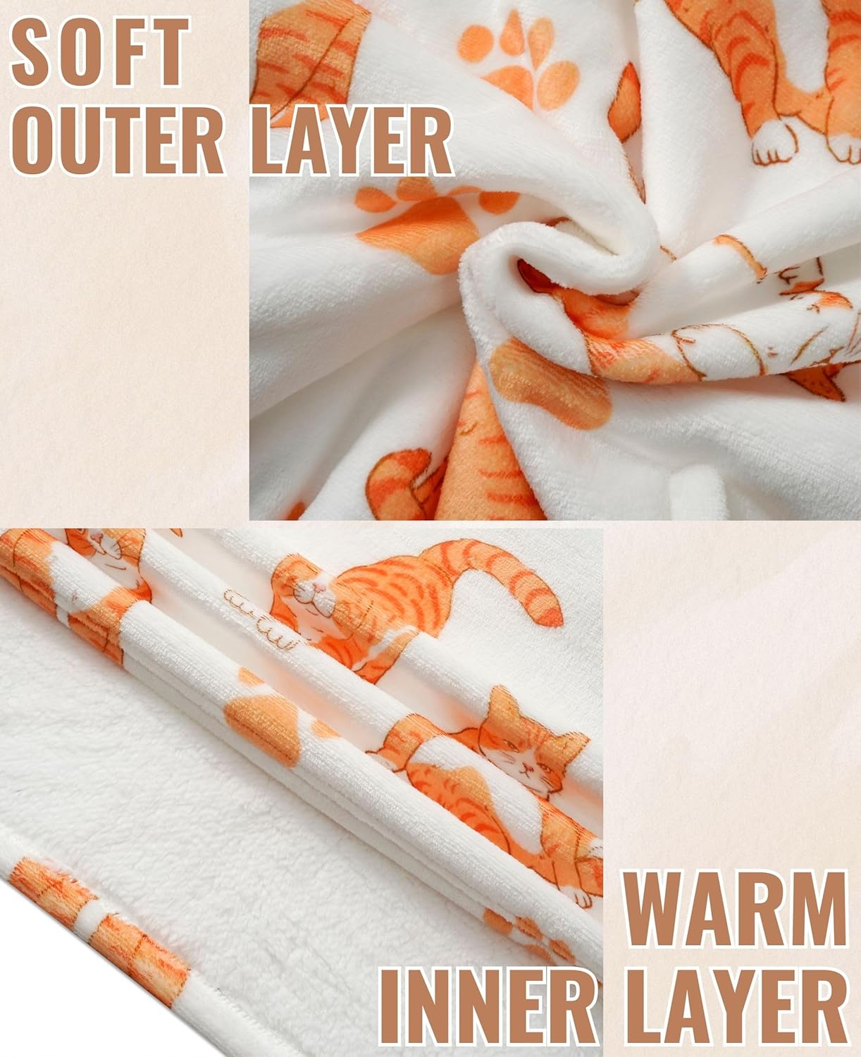 Orange Cat Blanket Hoodie - Gifts for Cat Lovers, Women, Men on Birthday, Christmas - One Size, Full Printed