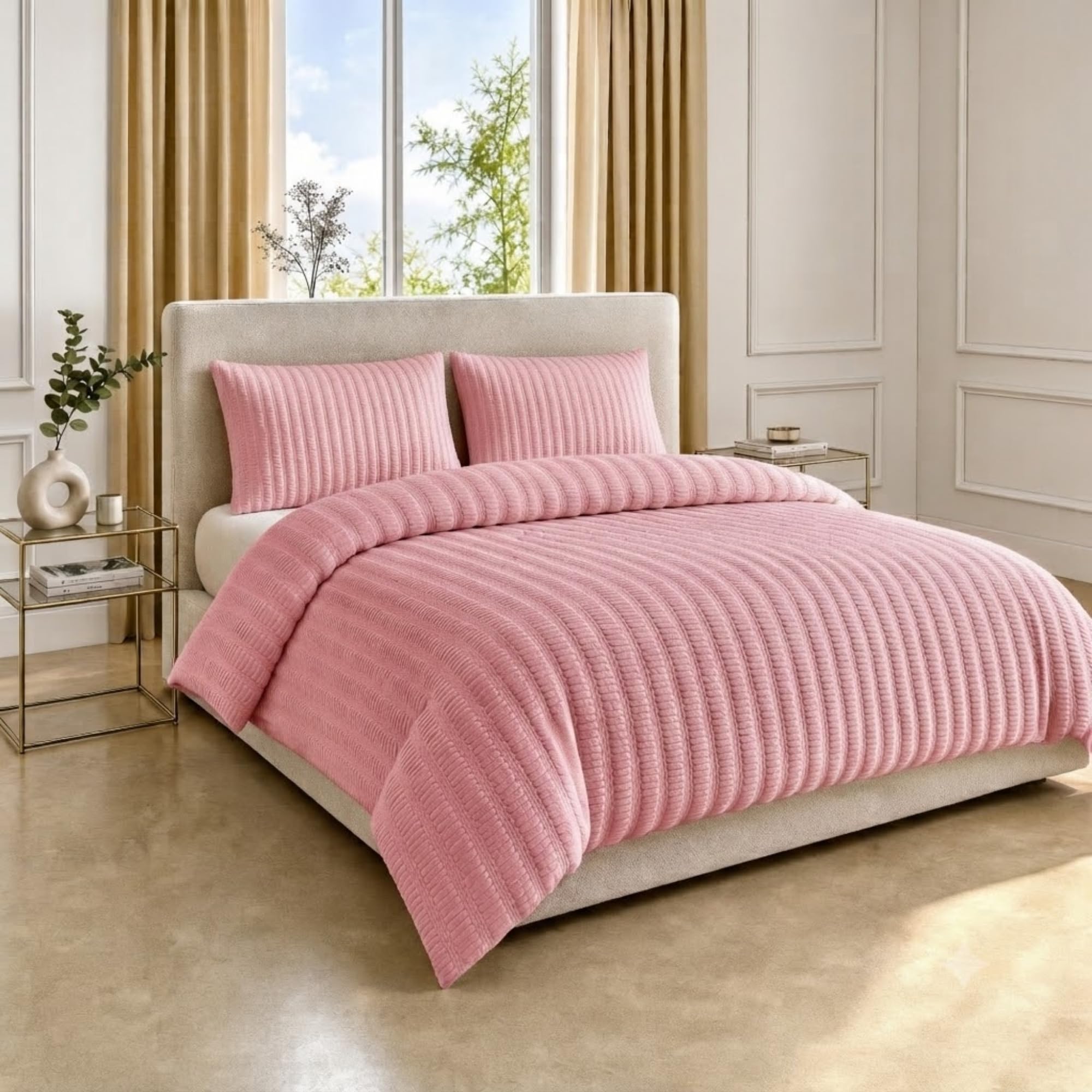 Z&A Homz Z&A Seersucker Pink Duvet Cover - King Comfy Bedding Set with Pillow Cases, Soft Brushed Microfibre Quilt Cover - Textured Design, Wrinkle Resistant & Breathable Fabric — image 1