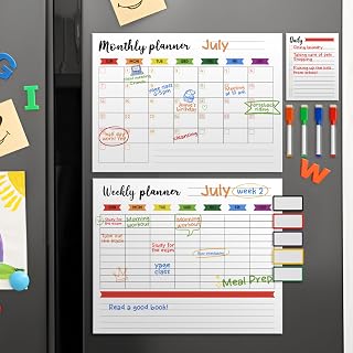 Calendar Whiteboard for Fridge - Weekly Magnetic Calendar for Refrigerator - Weekly Planner Fridge, Erasers, Markers & Note Pads - Chore Whiteboard (White)