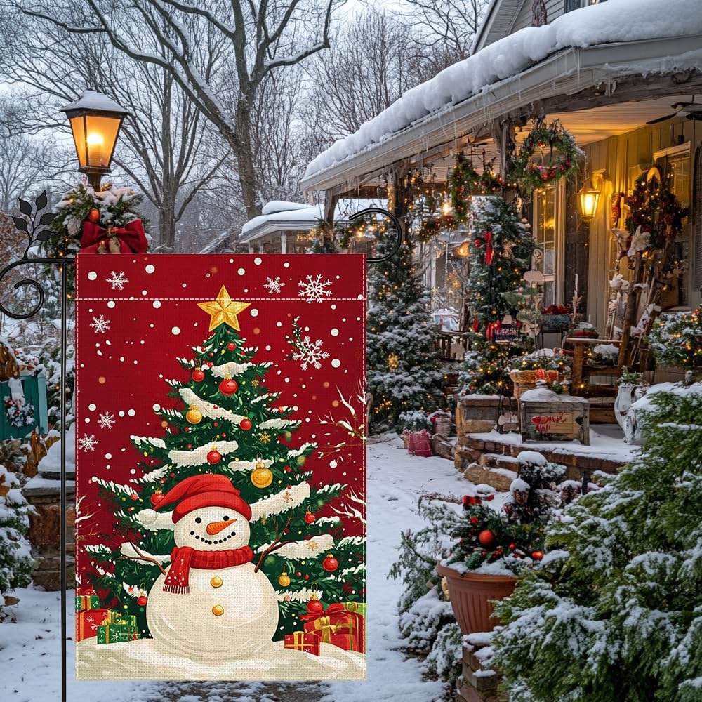 Winter Snowman Snowflake Garden Flag for Outside Christmas Tree Welcome Yard Flag 12x18 Inch Double Sided Burlap Holiday Farmhouse Outdoor Flag Home Decoration - Image 4