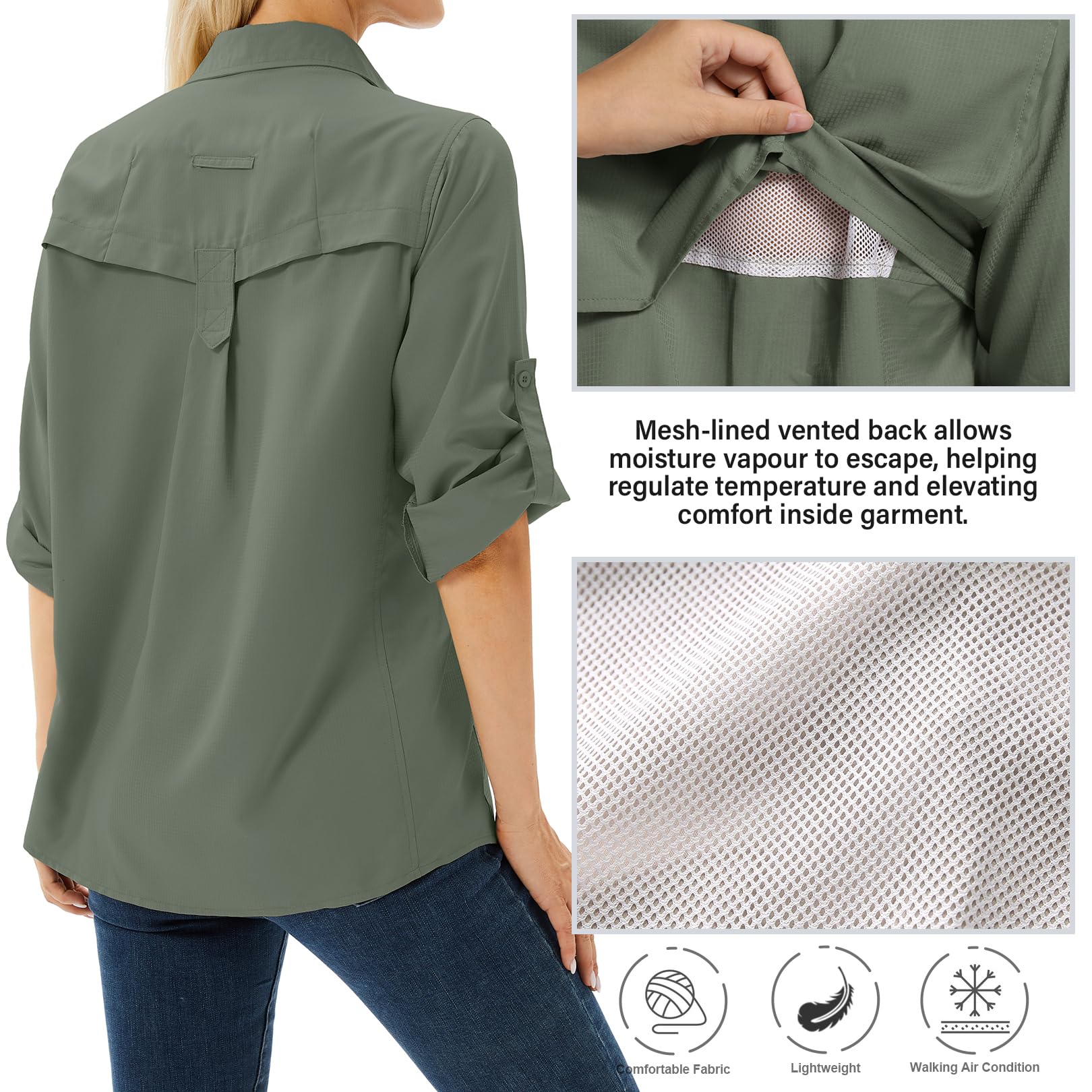 Toumett Camisas de manga larga con protección solar UPF 50 para mujer, safari, pesca, senderismo