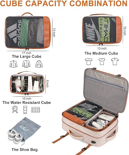 Miniatura 4 de Lumesner Mochilas de viaje de mano, extra grandes de 40 litros aprobadas para vuelos para hombres y mujeres, mochila de maleta expandible, Beige