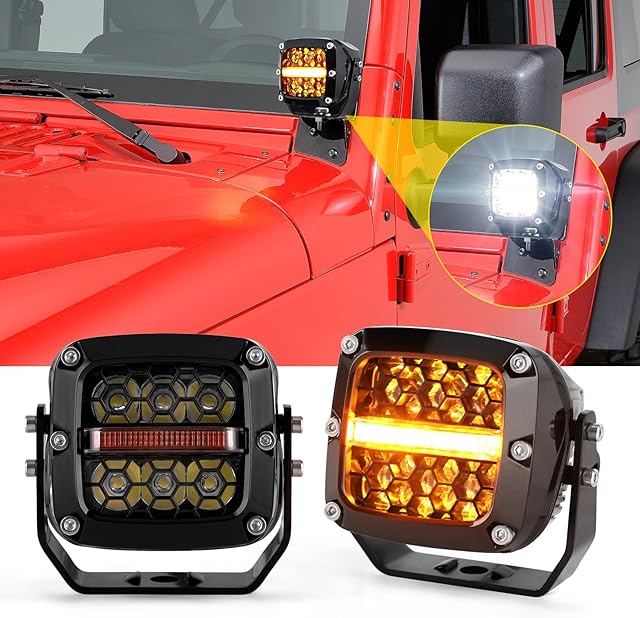 REALOVE LED Pods Light 3 Driving Spot Lights 60w 7200LM LED Pods Cube Yellow Fog Light Pods for Wrangler F ord SUV ATV UTV Trucks Pickup, 2pcs
