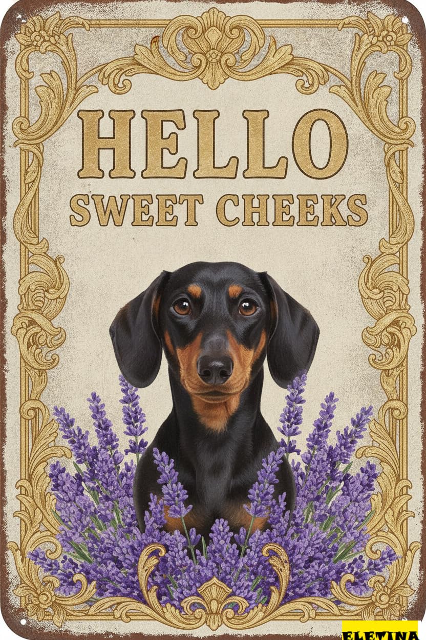 Personalized Sign for Man Cave Dachshund Tin 12x8 In Vintage Dog Metal Hello Sweet Cheeks Funny Tin Retro Metal Home Farm Toilet Restroom Washroom Wall Decor Gift(2821) Private Property Decorative