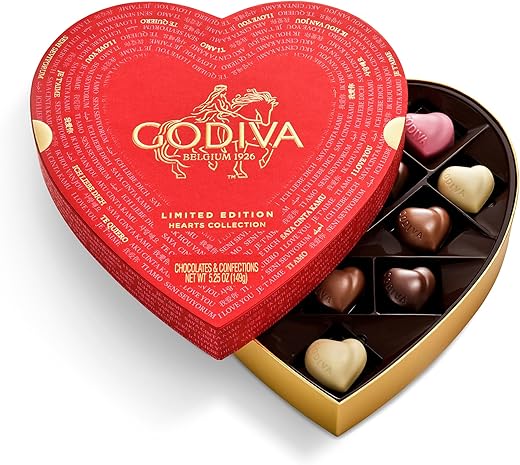 Godiva Gold Heart Belgian Chocolate Box, Assorted Chocolates with Ganache and Pralinés, Elegant Valentine’s Day Gift for Her, 14 Pc