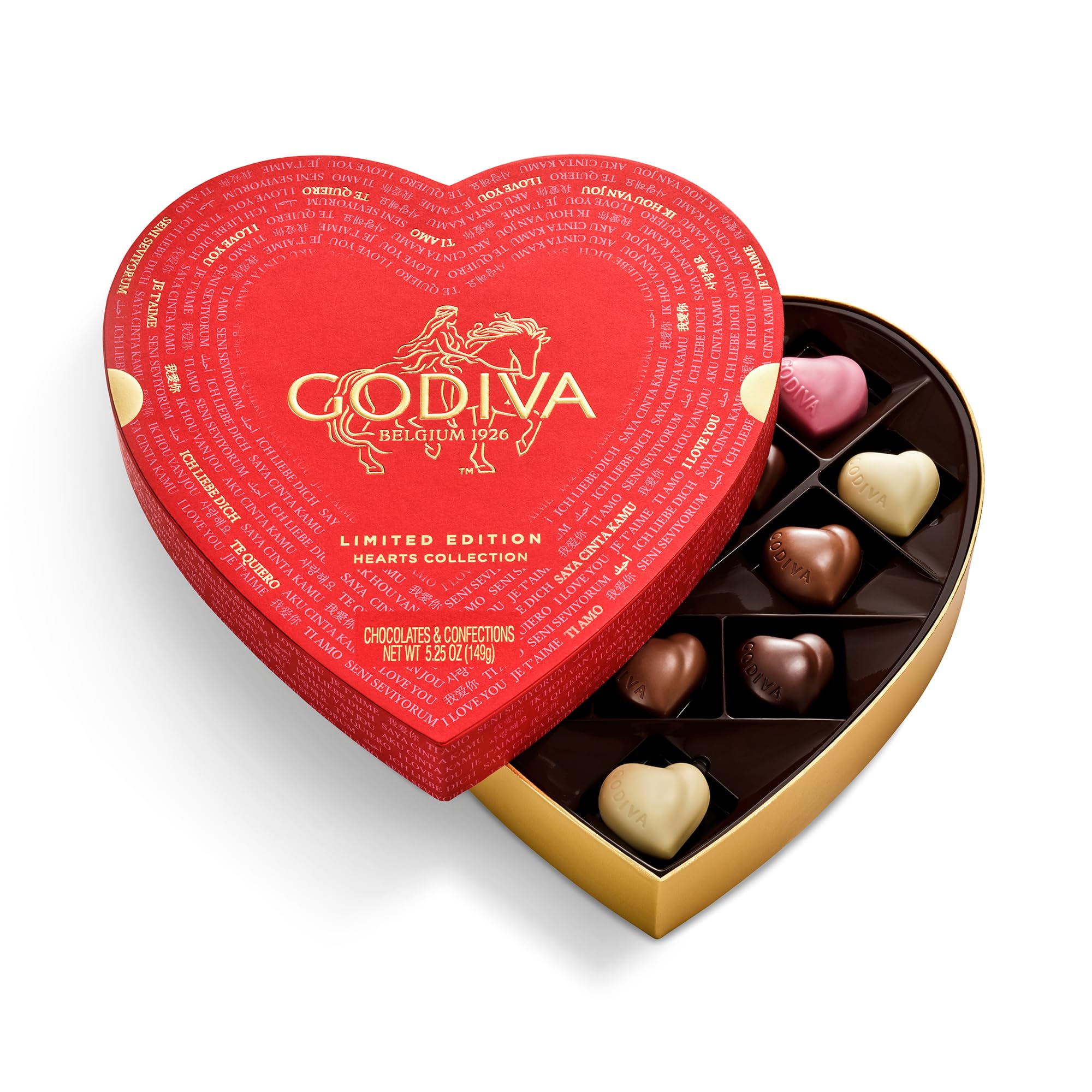 Godiva Chocolatier Valentine’s Day Heart Chocolate Gift Box - 14 Piece Assorted Milk, White and Dark Chocolate with Gourmet Fillings – Elegant Treat for Women or Men: Assorted Chcocolate 14 Pieces