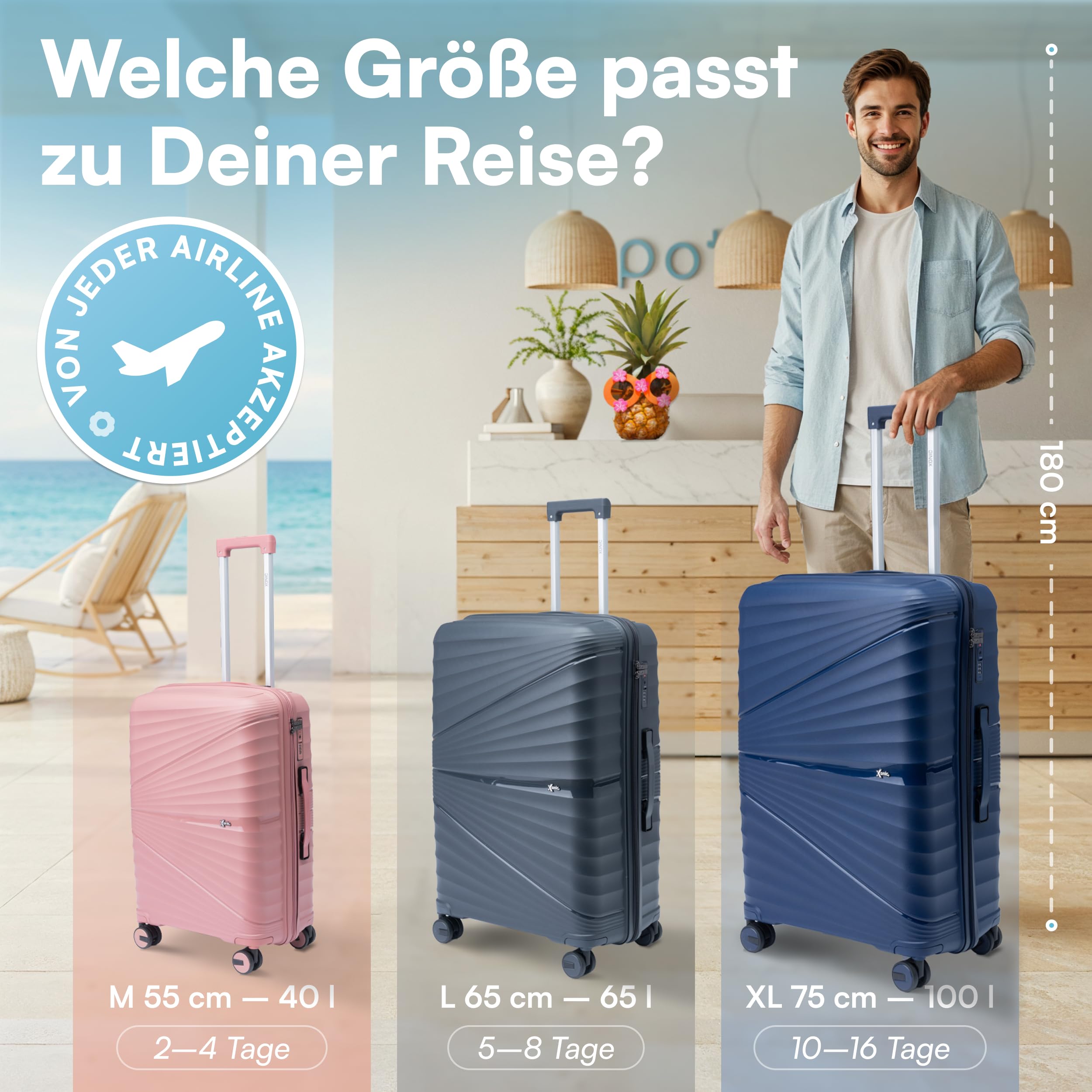 Xonic® Hartschalenkoffer Serie aus Polypropylen mit 360° Doppelrollen & TSA-Schloss – Reisekoffer in verschiedenen Größen & Farben (Mintgrün, XL (100L))