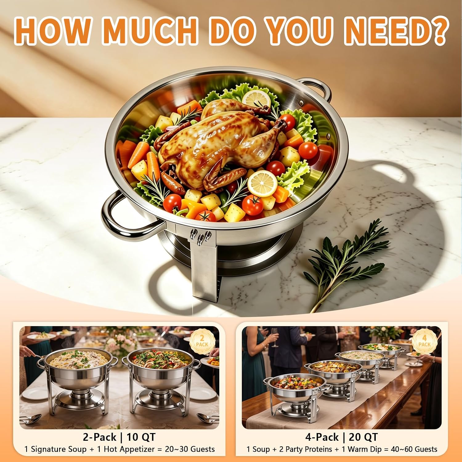 Round Chafing Dishes for Buffet, 5QT Small Chafing Dish