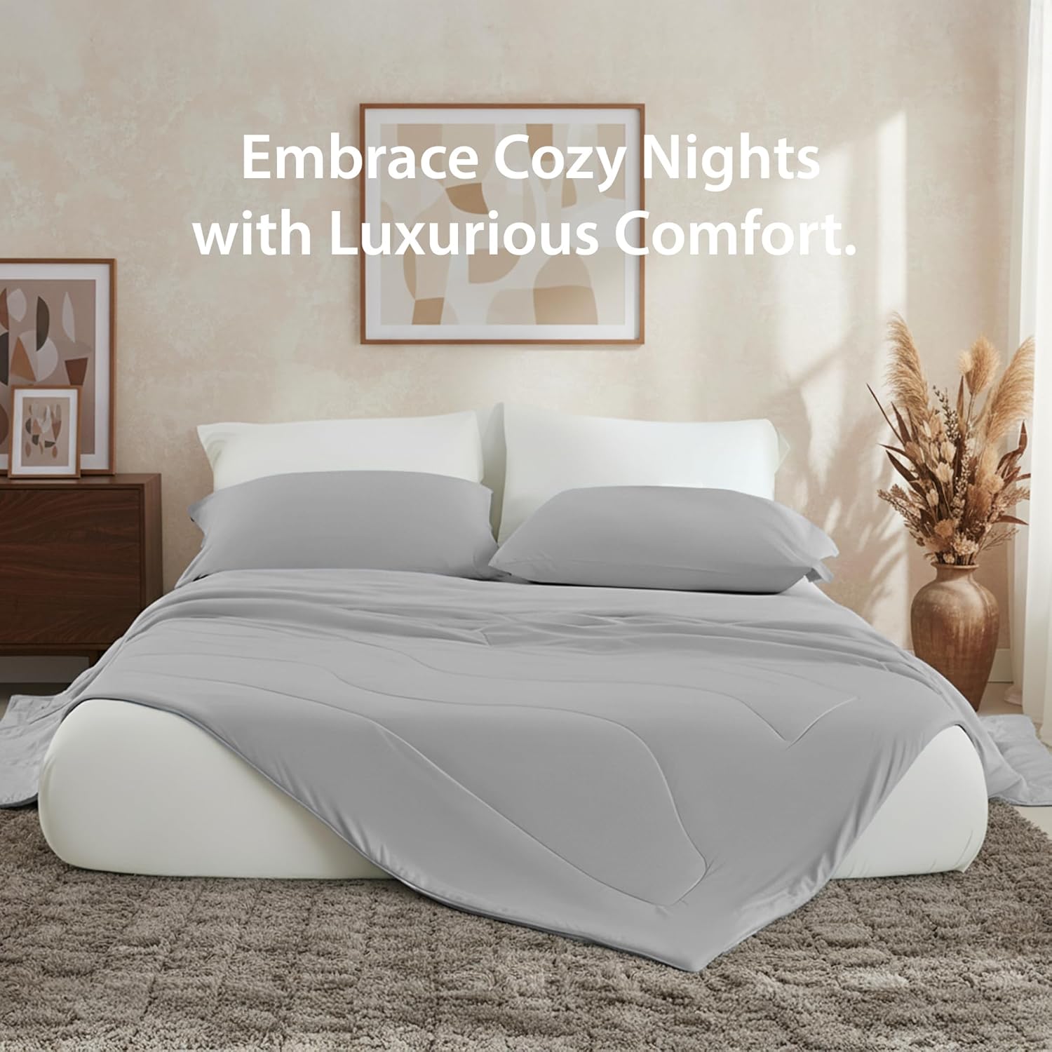 Queen Size Cooling Comforter, Breathable Blanket for Hot Sleepers, Lightweight All Season Bedding for Night Sweats, 90x90, Grey