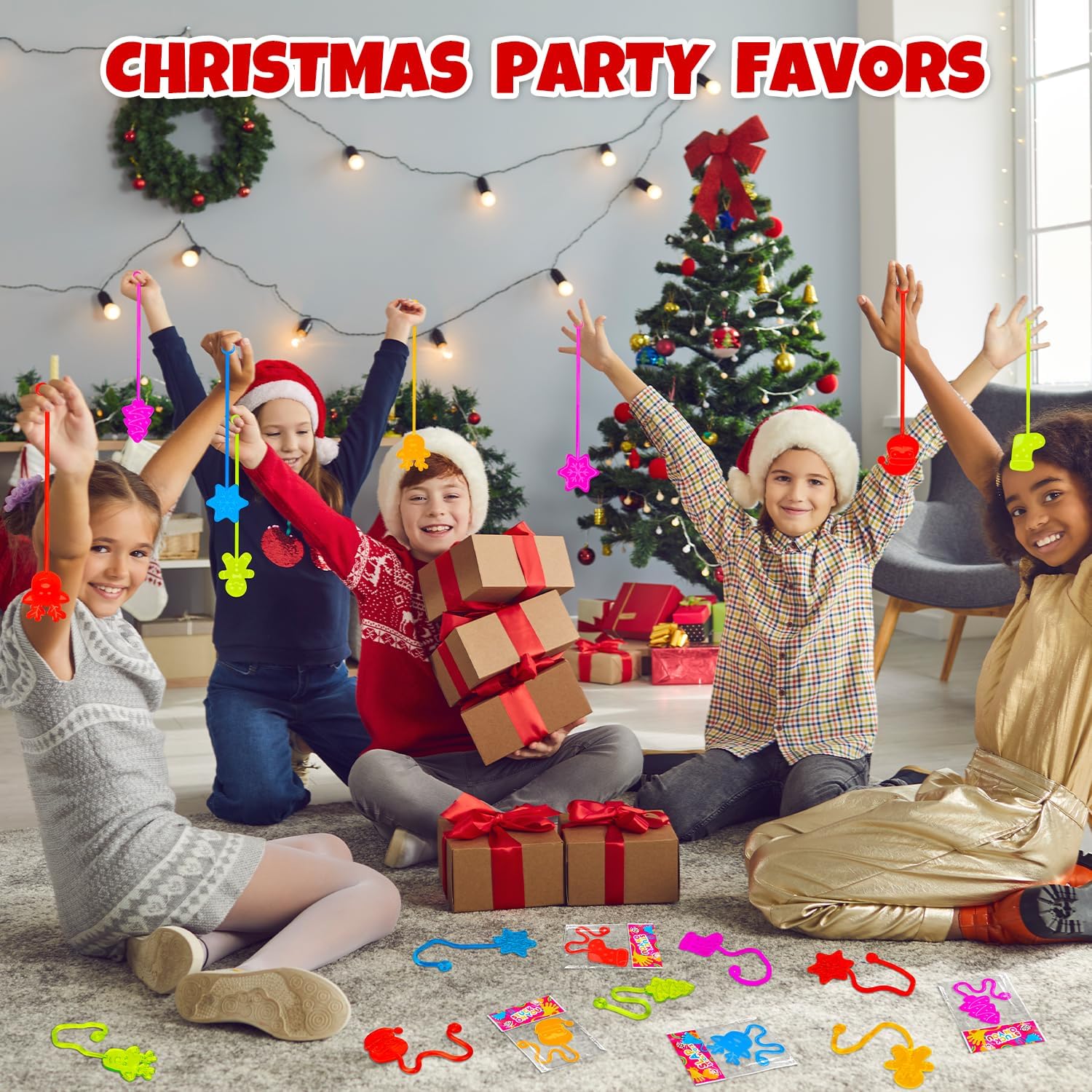 Bulk Christmas Party Favors for Toddlers 100 PCS, Xmas Sticky Hands Goody Treat Bag Stocking Stuffer Fillers Bulk for Kids, Holiday Winter Toys Gifts Class School Games Prize Giveaways for Boys Girls - Image 3