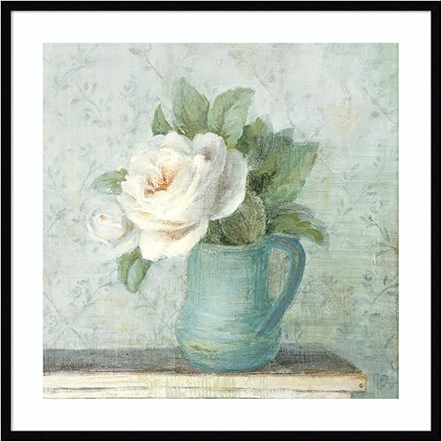 Miniatura 10 de Amanti Art Lienzo decorativo para pared enmarcado de 28 x 28 pulgadas, rosas de junio II, blanco y azul por Danhui Nai, arte de pared de naturaleza