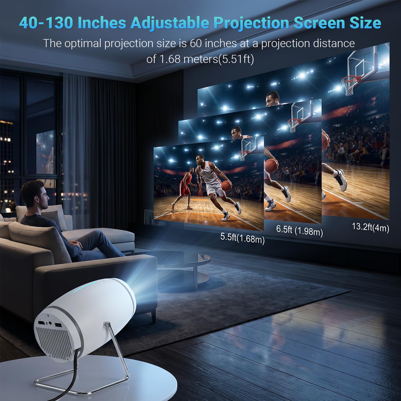 【Built-in APPS】Mini Projector With Wifi And Bluetooth, 1080P 4K Support Portable Projector, Movie Projector for Bedroom, Compatible with Smartphones/TV Stick/iPad/PS5/Laptop/HDMI/USB view 4
