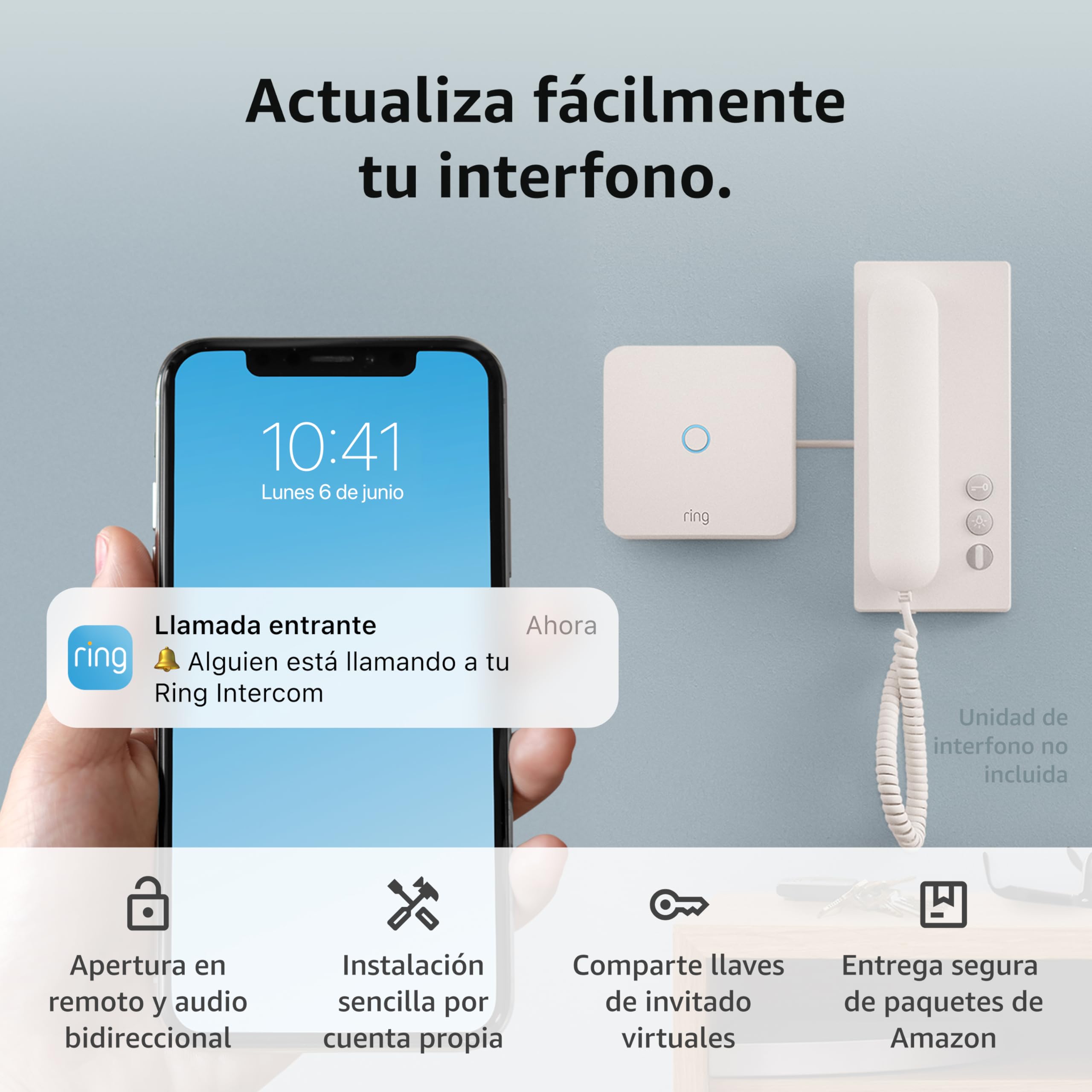 Ring Intercom, batería recargable extra y estación de carga Amazon | Mejora tu interfono con apertura en remoto y verificación automática; instalación propia (requiere interfono compatible) en oferta en Amazon