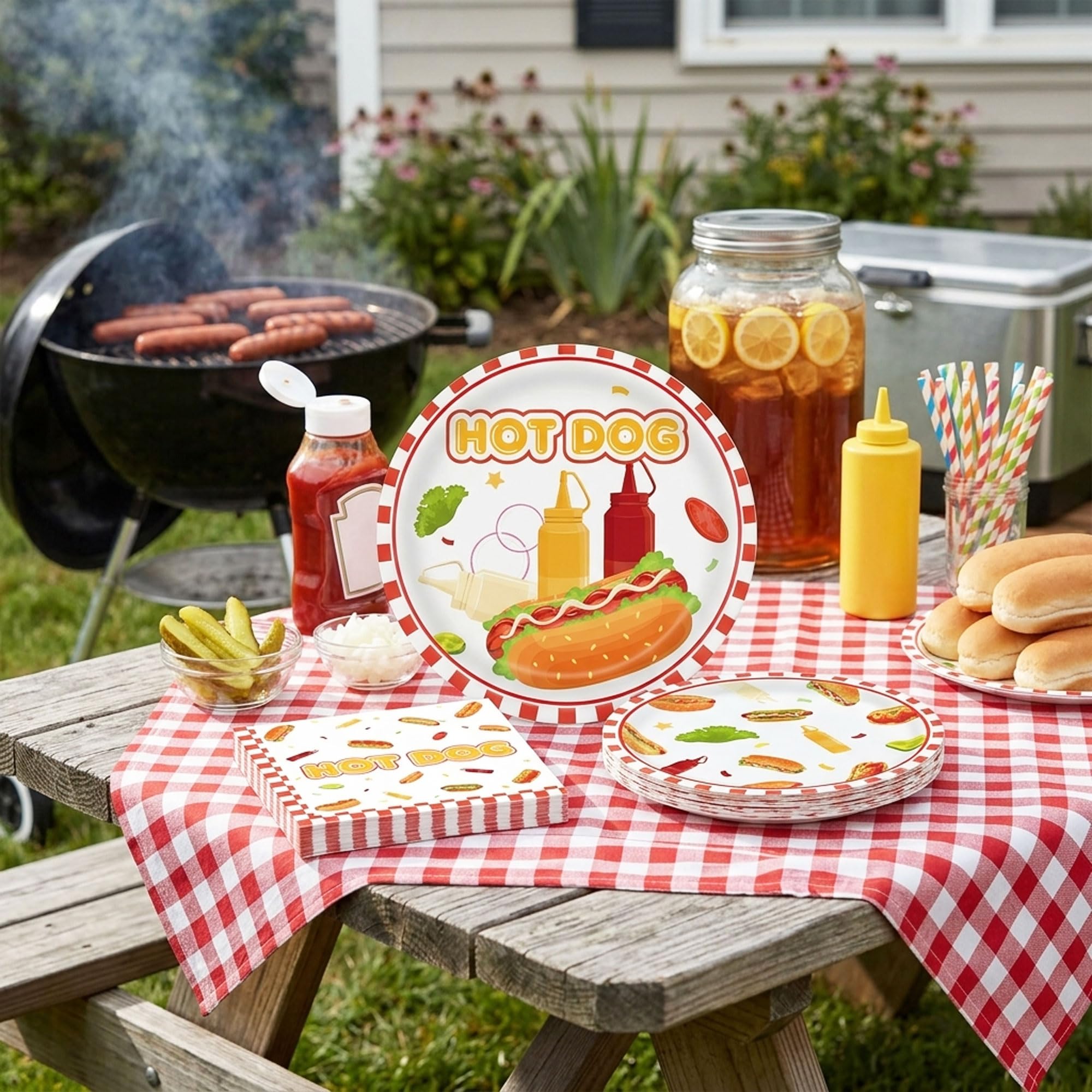 LaVenty Hotdog Hamburger Party Plates Napkins Tableware Set
