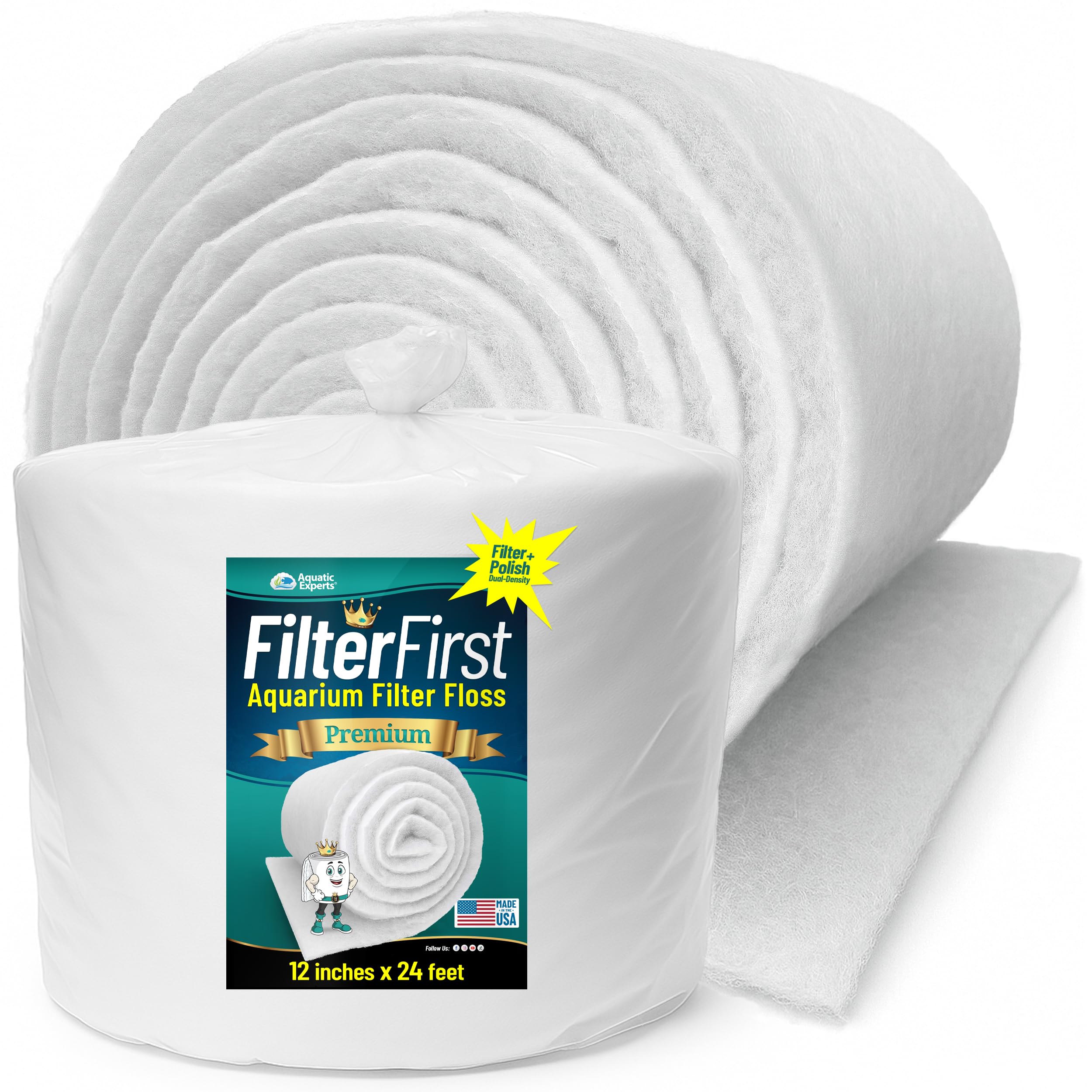 Aquatic Experts Aquarium Filter Floss for Fish Tank Filters - FilterFirst Aquarium Filter Pad - Media Roll for Crystal Clear Water, 3/4" - 1" Thick (