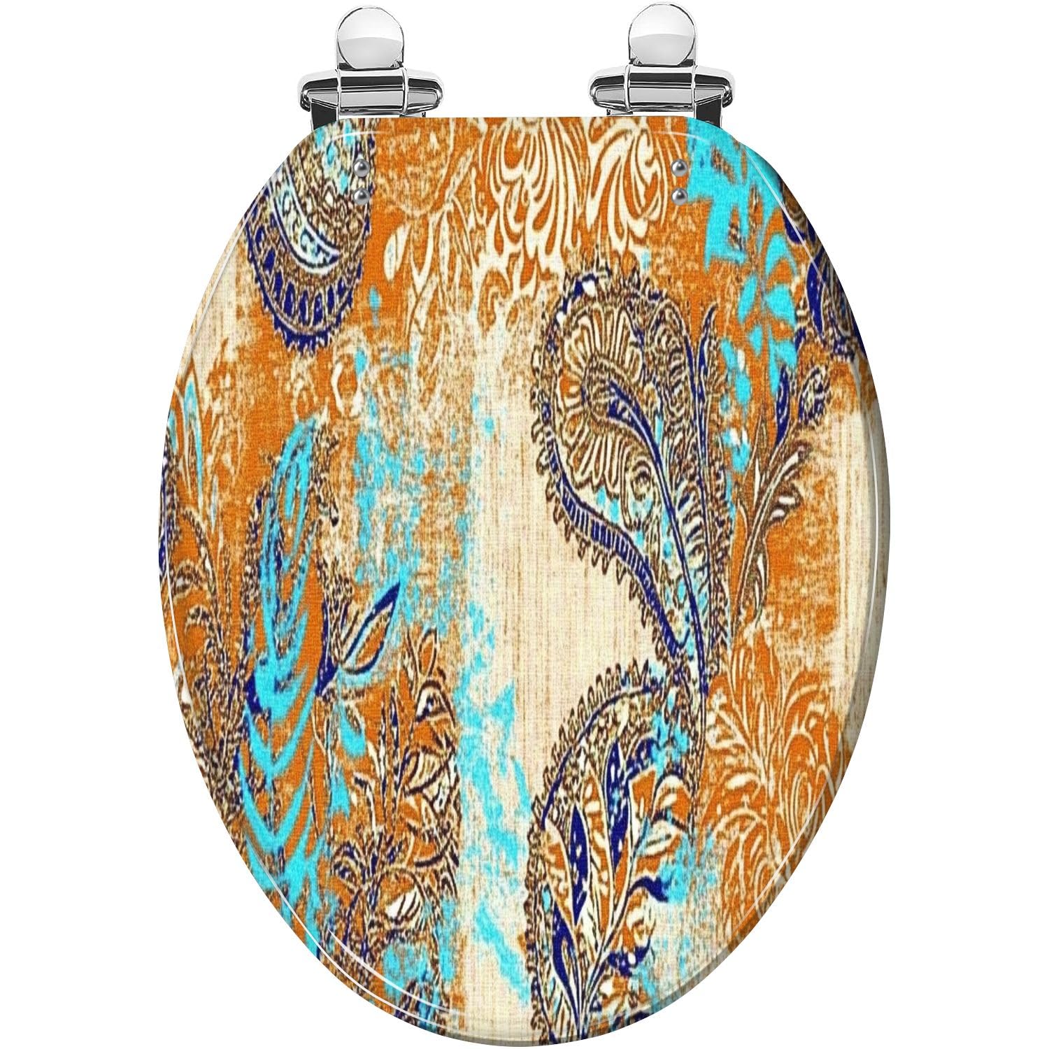 Elongated Toilet Seat Paisley seamless pattern Textile bohemian print Batik Vintage Resin Toilet Seat Slow Quiet Close with Quick-Release Hinges Toilet Seat with Cover Easy to Clean Install