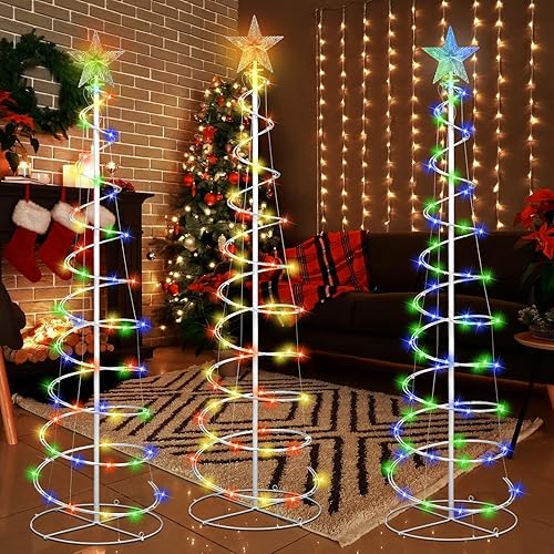 Miniatura 4 de VIHOSE 3 árboles de Navidad LED en espiral para exteriores, árbol de Navidad plegable, multicolor, modo inteligente con iluminación LED, árbol de