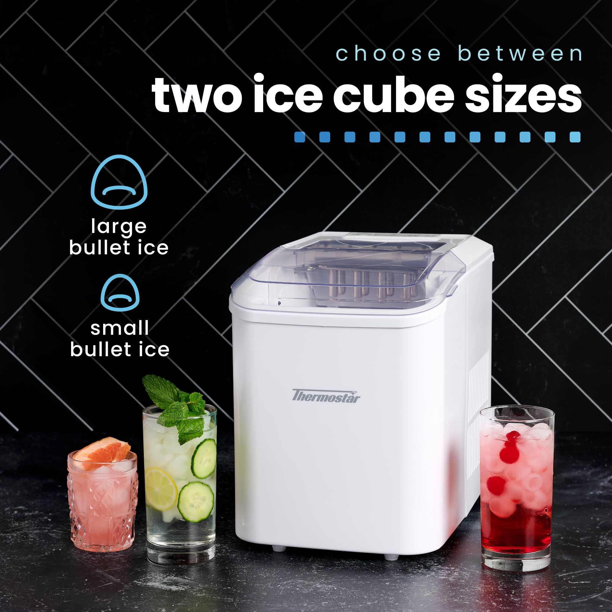 Nostalgia Thermostar Automatic Self-Cleaning Portable Electric Countertop Ice Maker Machine, 26 Pounds in 24 Hours, 9 Ice Cubes Ready in 7 Minutes, with Ice Scoop and Basket, White on Fridge.com