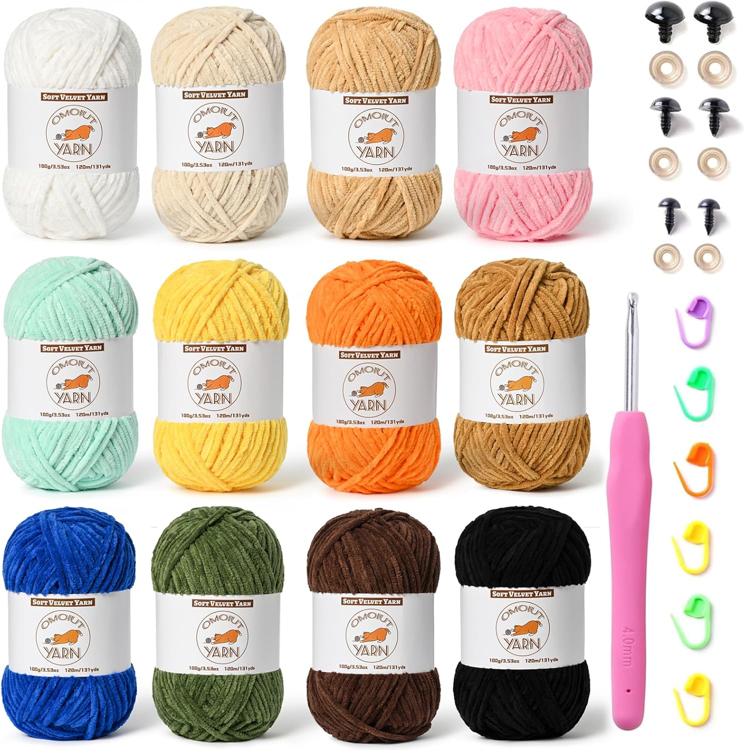 20 Skeins Fluffy Chenille Yarn for Crocheting, Soft Bulky Velvet Yarn for Knitting, Plush Baby Blanket Crochet Yarn, 2620 Yards Multicolor Amigurumi Yarns for Crafts Set B