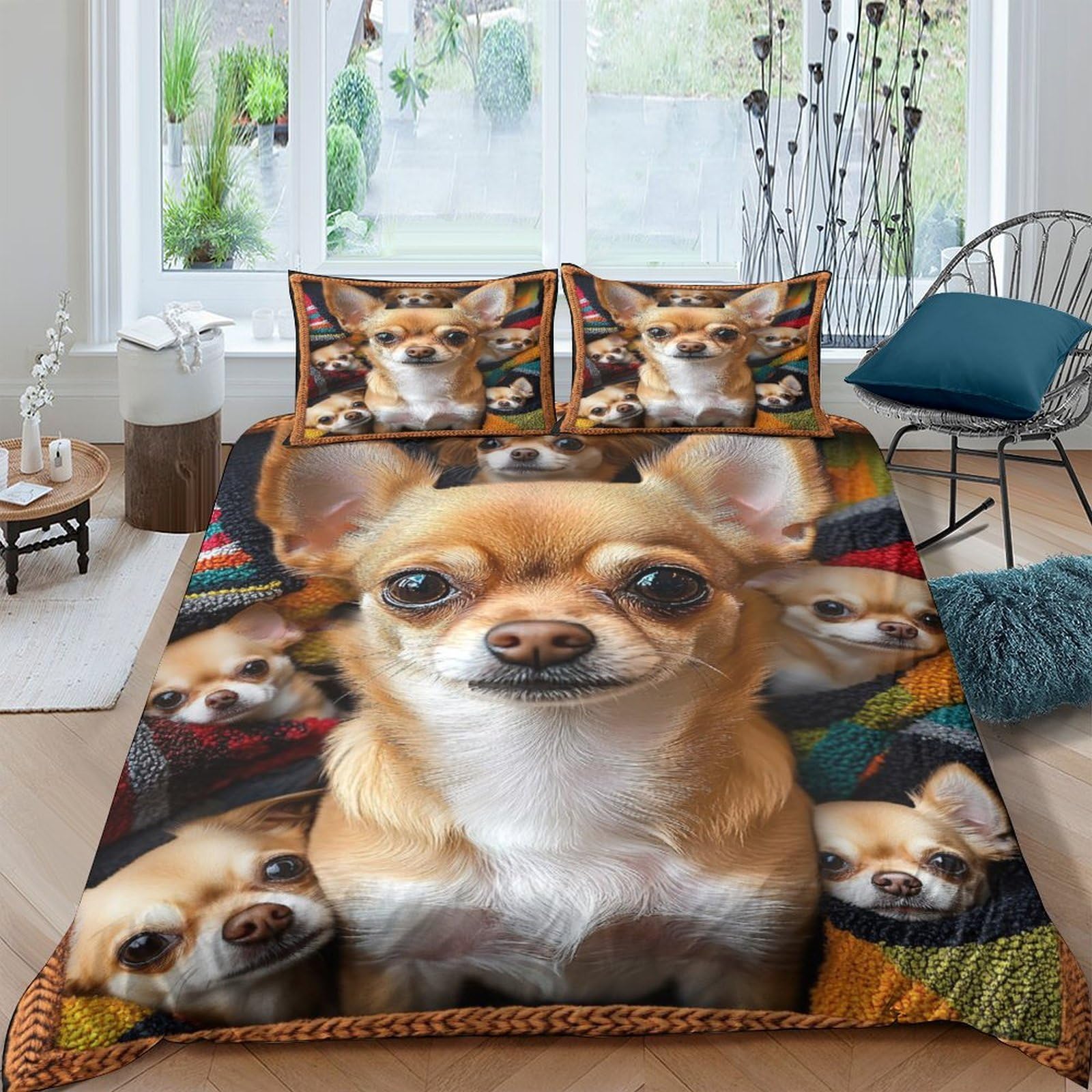 Ctjqhvkz Style-2 3D Printed Chihuahua Dog Fitted Sheet Microfiber Soft Breathable Cartoon Puppy Bed Cover For Bedroom Guest Room Decor Single（135X200cm）