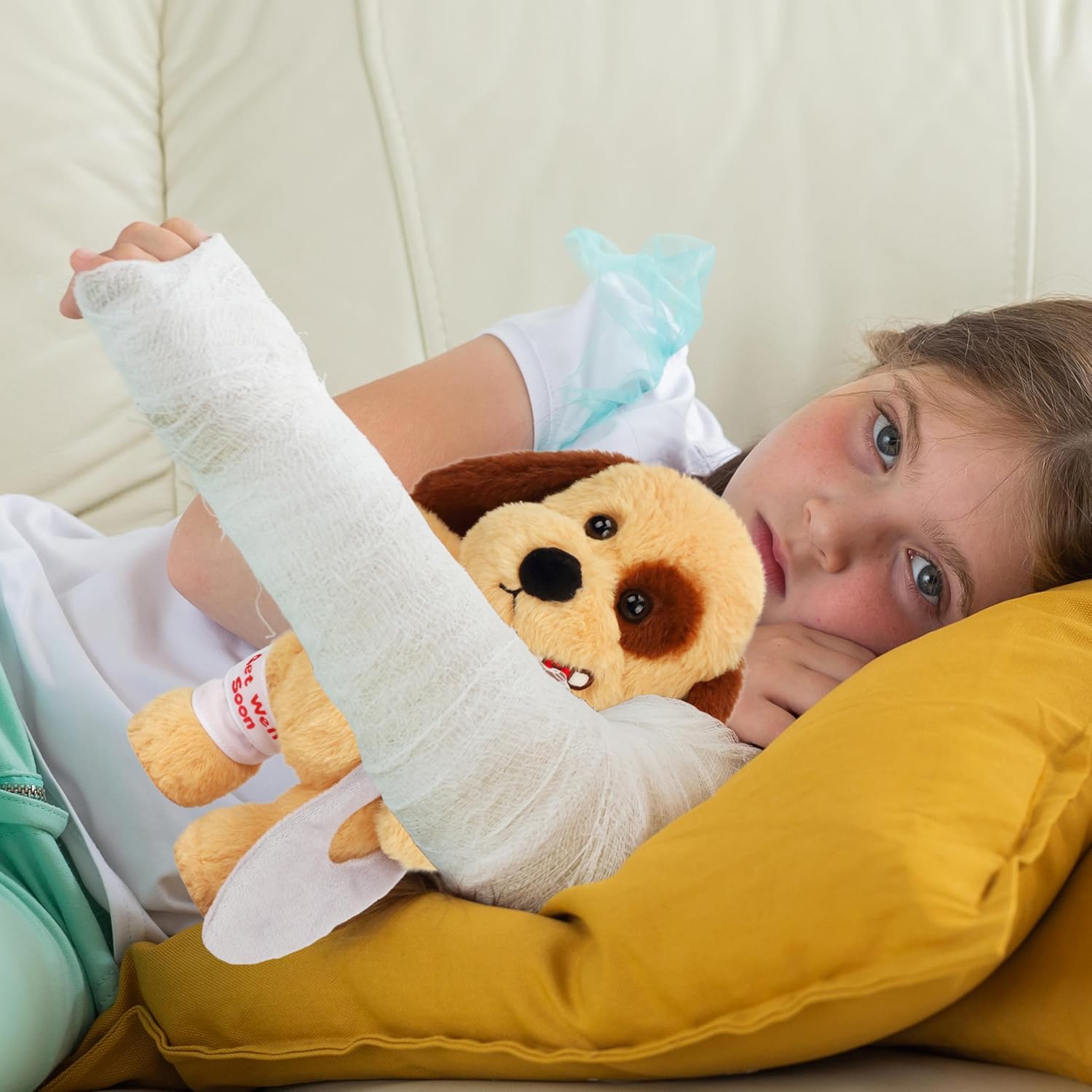 Hopearl Broken Leg Dog Toy, Soft Stuffed Animal Puppy, Comforting Companion, Brown, 12 inches
