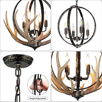 アンティーク　クレイドル Chandelier for Dining Room, 4-Light Rustic Chandelier