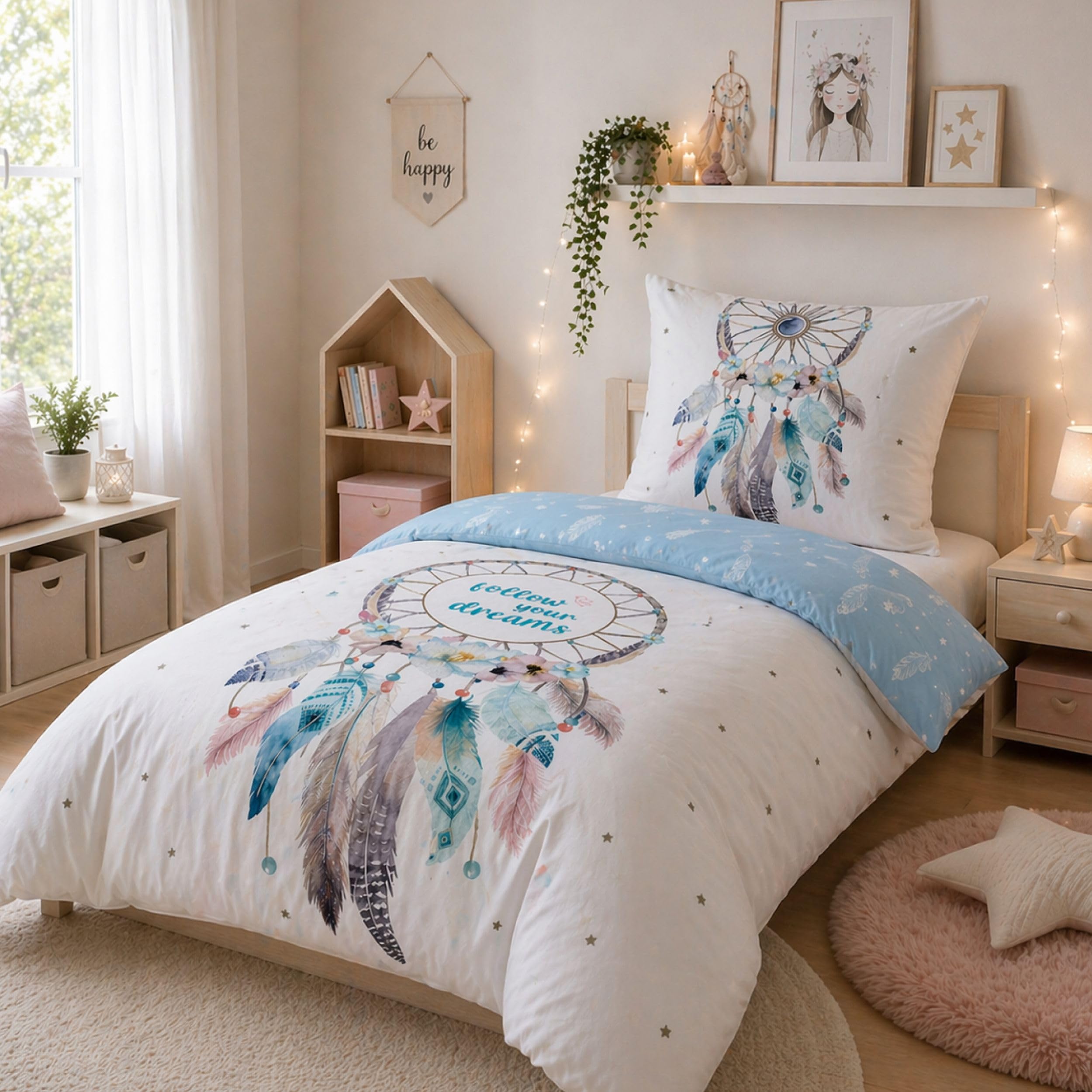 Traumfänger Bed Linen Set 2-Piece Renforcé – Reversible Bed Linen Set Turquoise 100% Cotton – Duvet Cover 135 x 200 cm and Pillowcase 80 x 80 cm with Zip – Cuddly Soft, Oeko-Tex Certified-picture-10
