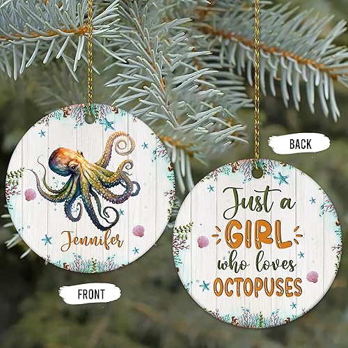 Miniatura 7 de Hyturtle Adorno de Navidad personalizado para los amantes del pulpo, adorno de cerámica con nombre personalizado de Just A Girl Who Loves Octopuss,