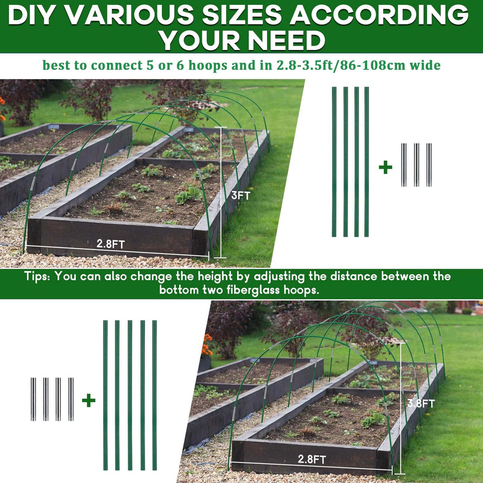 Pflanztunnel Bögen - 36 PCS Folientunnel für Hochbeet I Gewächshausbogen mit 6mm Kunststoff Umwickelt I DIY Gewächshausreifen Frühbeet Tunnel für Garten Zeile Abdeckung Pflanzen Obst Gemüse