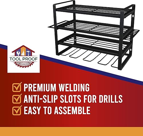 Miniatura 3 de Organizador de herramientas eléctricas de alta resistencia para montaje en pared, estante de almacenamiento de taladro inalámbrico de 4 capas con