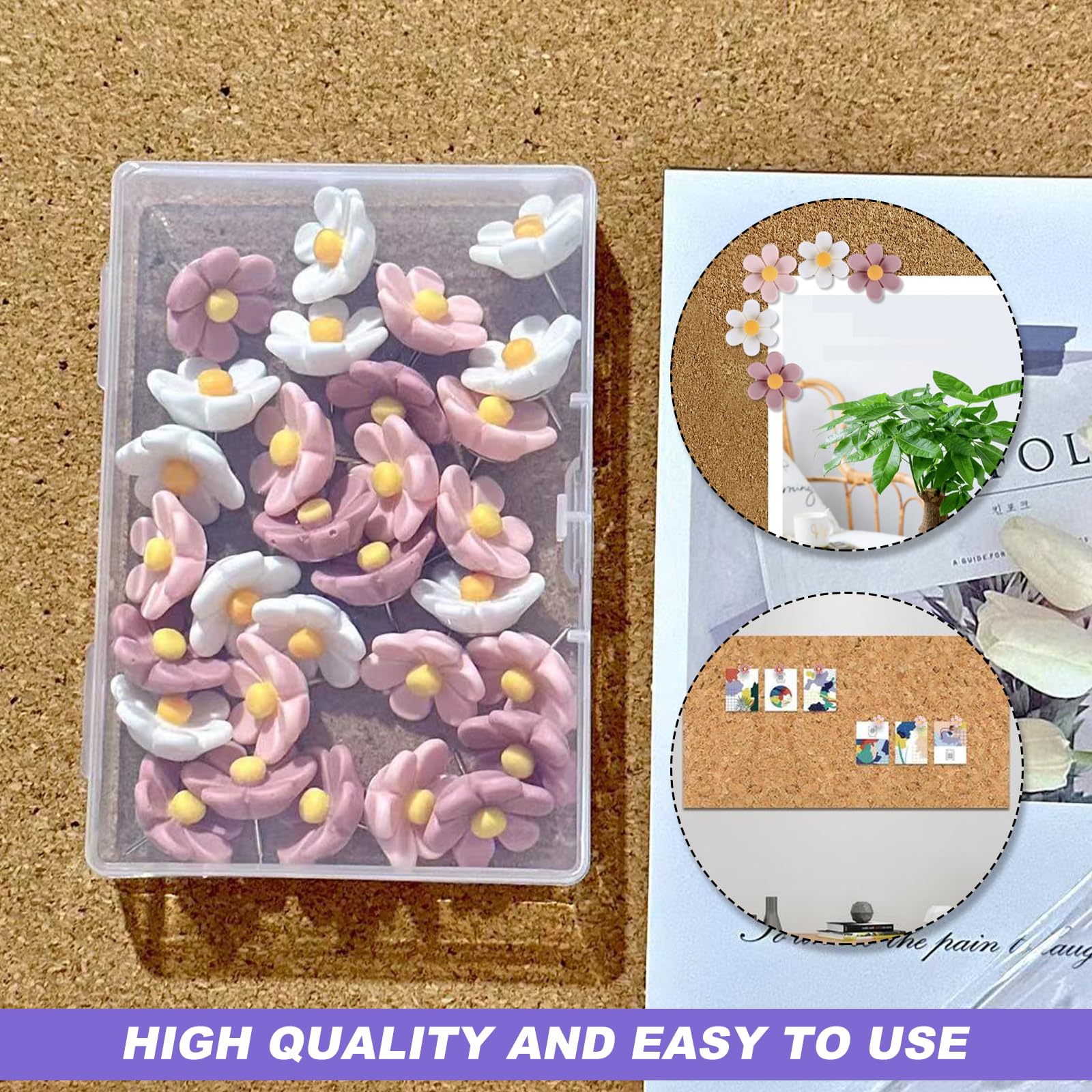 Flower Cork Board Pins 30 Pcs Notice Board Pins for Pinboard Cute Decorative Thumb Tacks Drawing Pin for Cork Notice Bulletin Boards - Image 4