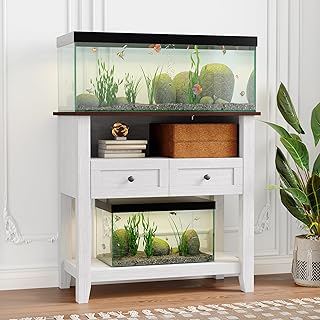Garvee 20-29 Gallon Aquarium Stand with Charging Station, 660LBS Heavy Duty Fish Tank Stand with Drawers & Open Storage for Reptile Turtle Tank