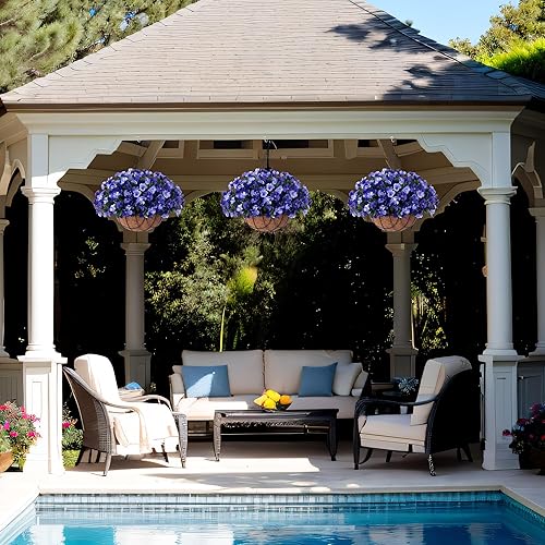 Miniatura 4 de Flores colgantes artificiales con cesta para exteriores, hortensias falsas resistentes a los rayos UV en maceta, decoración de primavera y verano